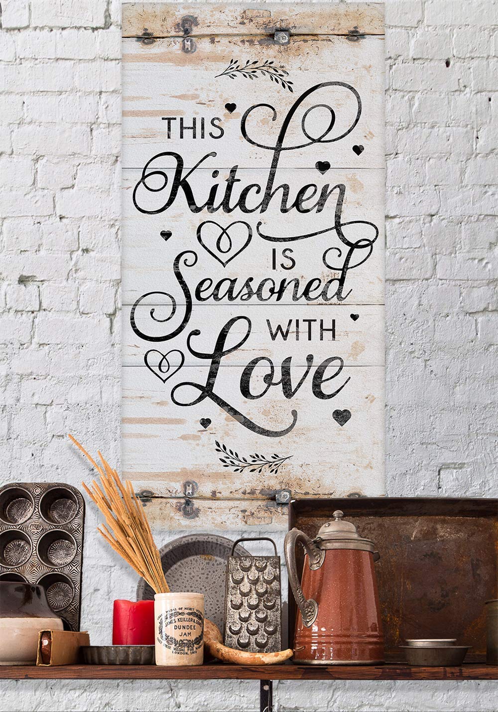 Farmhouse Kitchen Wall Sign - Rustic Love Quote Canvas 12x24 for Home Decor