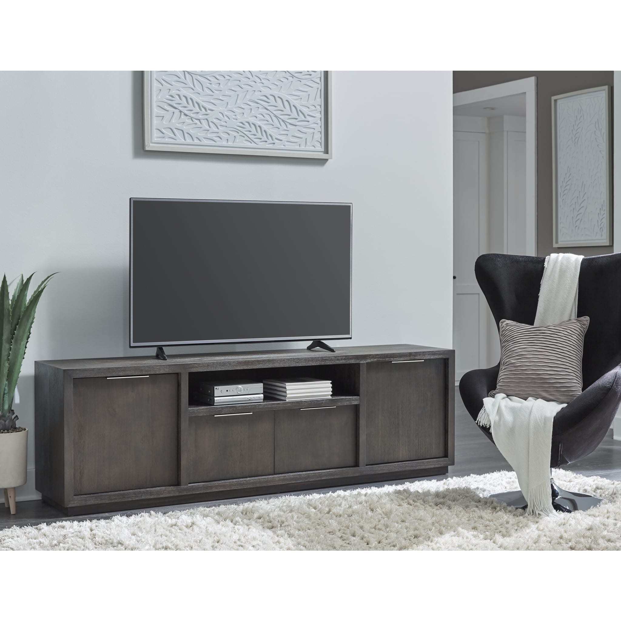 Oxford Entertainment Console 84W in Basalt Grey - Modern TV Stand with Storage for Living Room, Bedroom & Home Theater