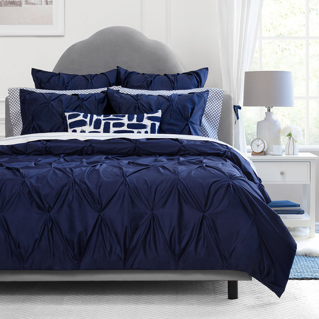 Premium Navy Blue Valencia Pintuck Duvet Cover Set - Soft Wrinkle-Resistant Bedding for Master Bedroom & Guest Room Decor