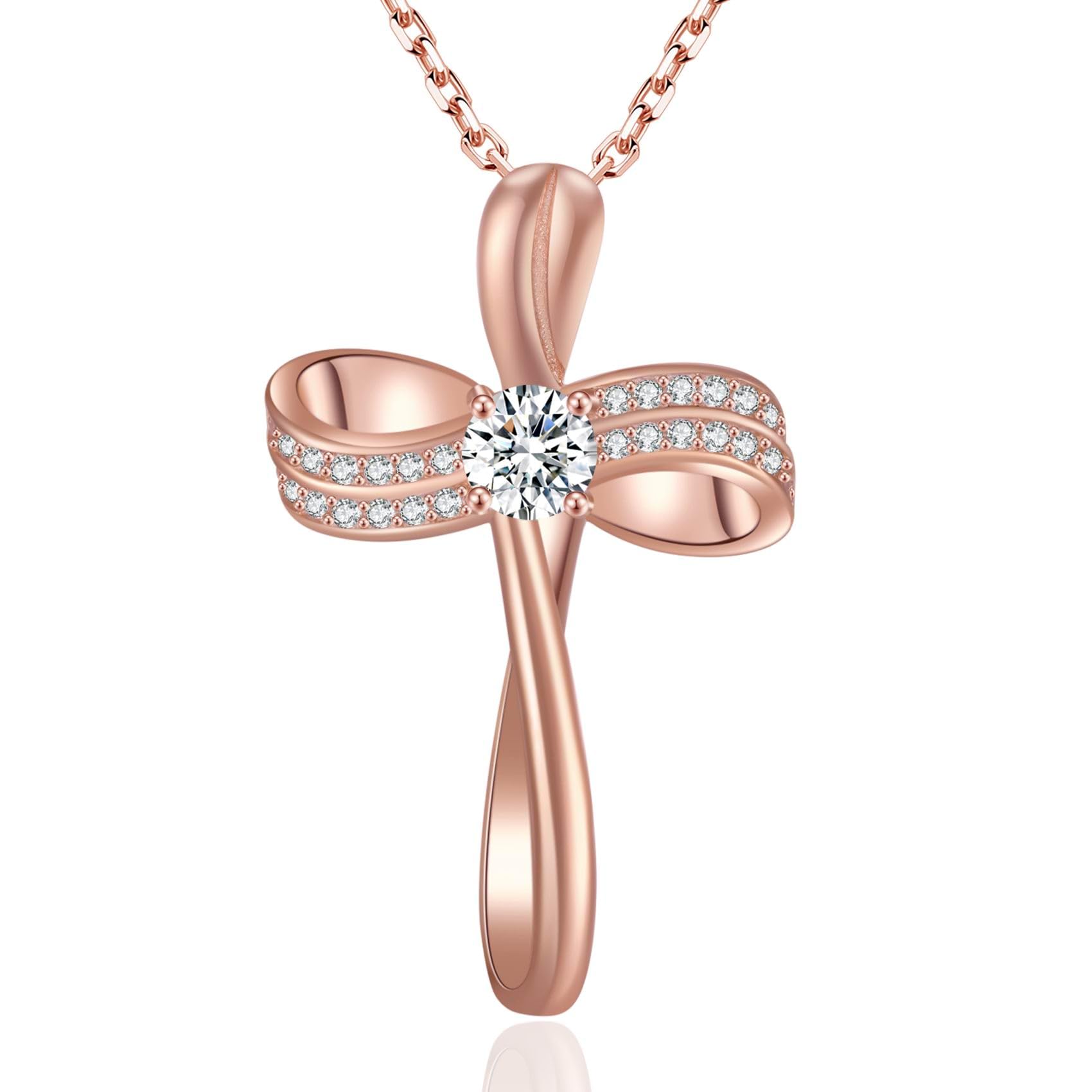 18K Gold Plated Cross Pendant Necklace for Women - S925 Sterling Silver Infinity Loop Jewelry with 5A Cubic Zirconia - Christian Gift for Wife, Her, Anniversary, Birthday - Perfect for Church, Wedding & Special Occasions