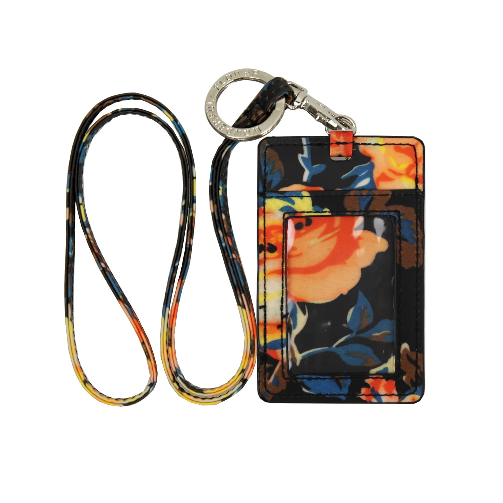 Floral ID Badge Holder with Lanyard - Orange Flower Design for Work, School & Events | Secure Card Holder for Nurses, Teachers & Office Professionals