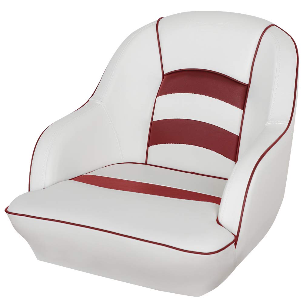 MSC Bucket Pontoon Boat Seat - White & Red - Comfortable & Durable Marine Seating for Fishing, Relaxing & Boating Adventures