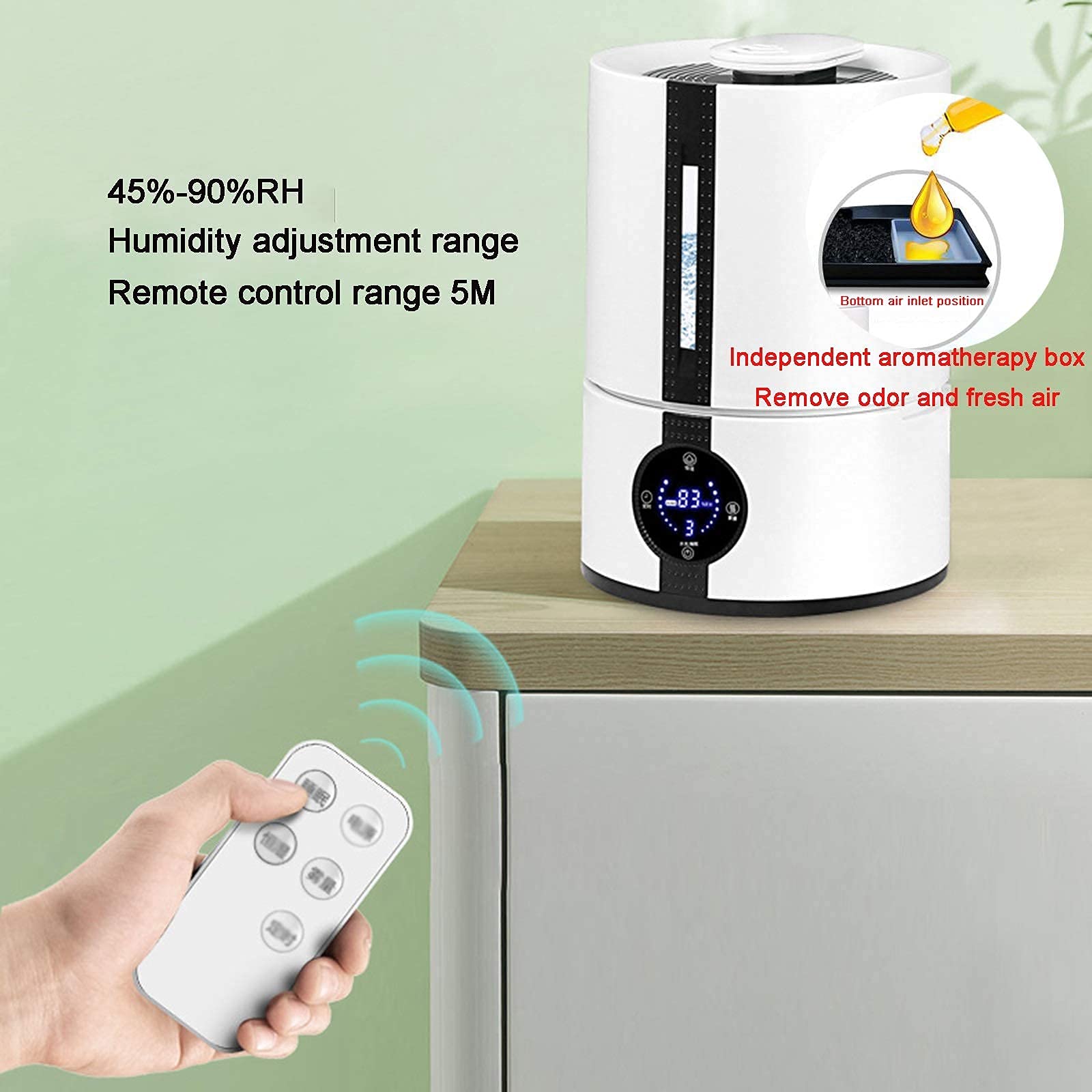 5L Smart Humidifier for Bedroom & Large Room - Ultra Quiet, Essential Oil Diffuser, Remote Control, Auto Shut-Off (White) - Perfect for Nighttime Use, Baby Nurseries & Office Spaces