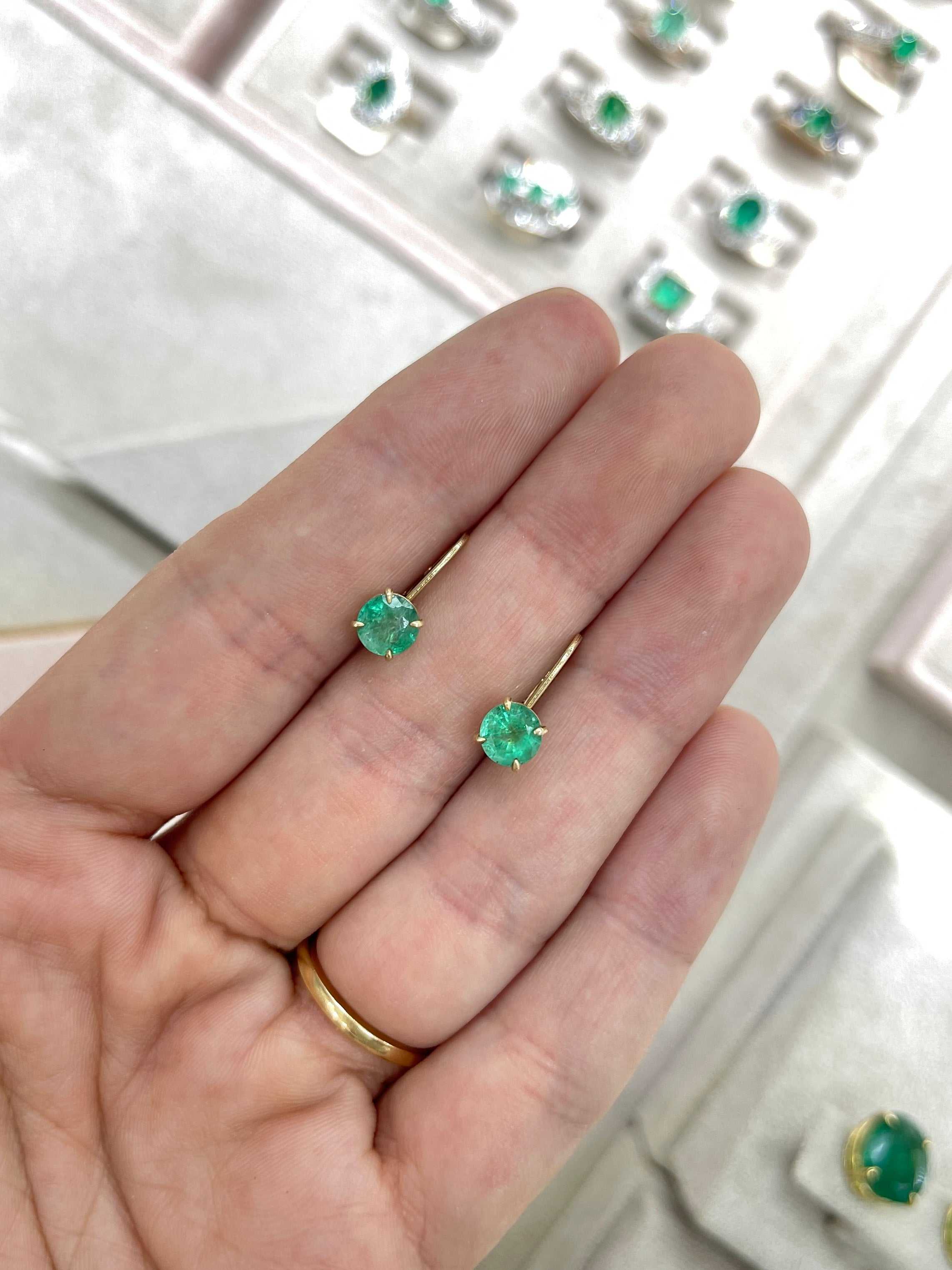 1.50tcw Round Emerald Lever Back Earrings 14K Gold - Elegant Dangle Earrings for Women, Perfect for Weddings, Parties & Special Occasions
