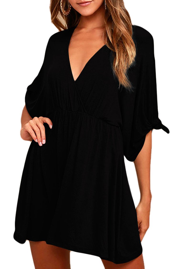 Meenew Women's Summer Casual Loose Tunic Swing Dress - V Neck Short Sleeve Vacation Beach Dress for Travel, Party & Outdoor Activities