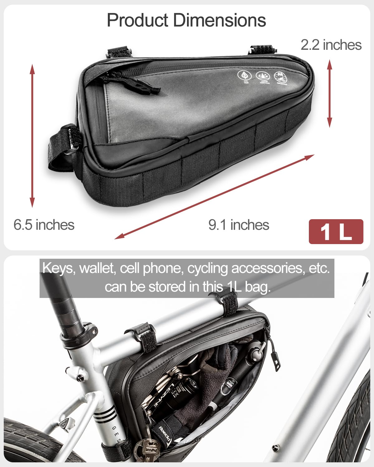Reflective Waterproof Bike Frame Bag - Triangle Bicycle Storage Pouch for Phone, Wallet, Keys & Tools - Durable Cycling Accessories for Mountain, Road & Commuter Bikes - Perfect for Daily Commutes, Long Rides & Outdoor Adventures