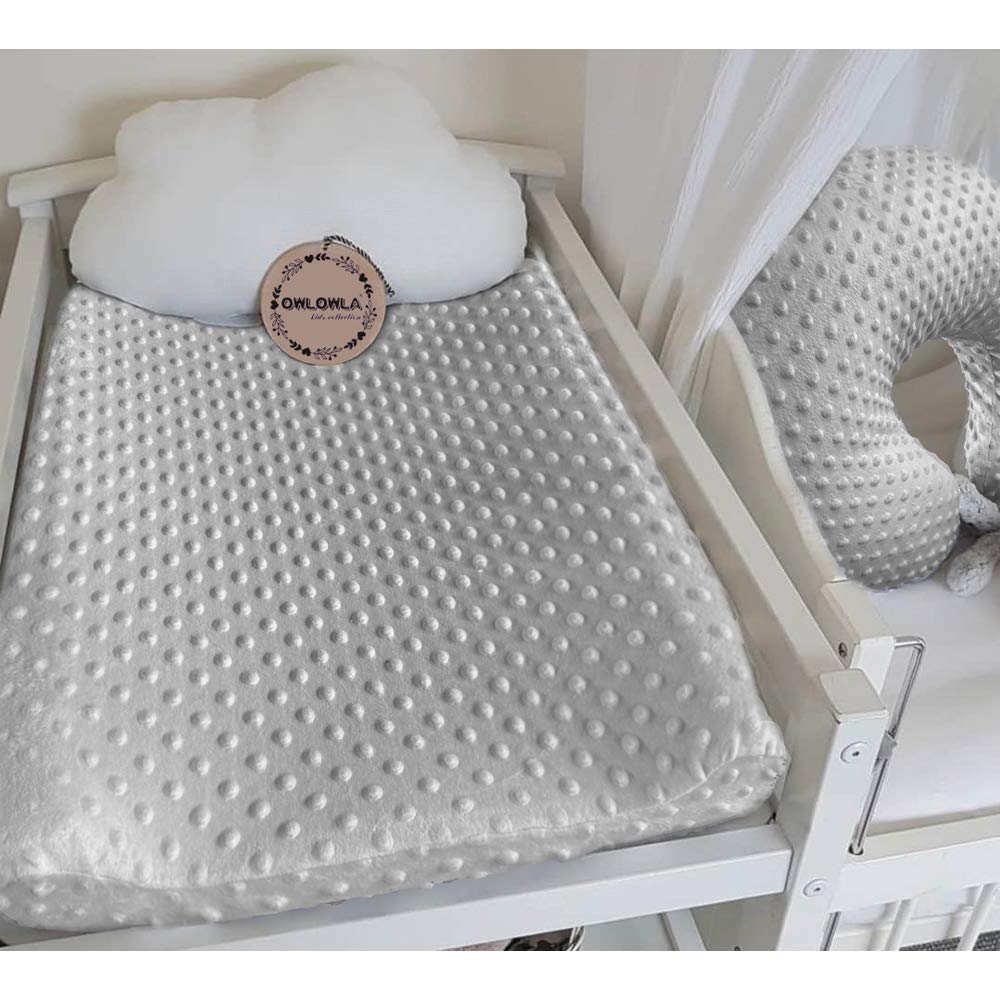 Owlowla Soft Minky Dots Changing Pad Cover - 2 Pack Baby Changing Table Sheets for Boys & Girls (Grey & Pink) | Waterproof & Hypoallergenic Nursery Essentials for Diaper Changes