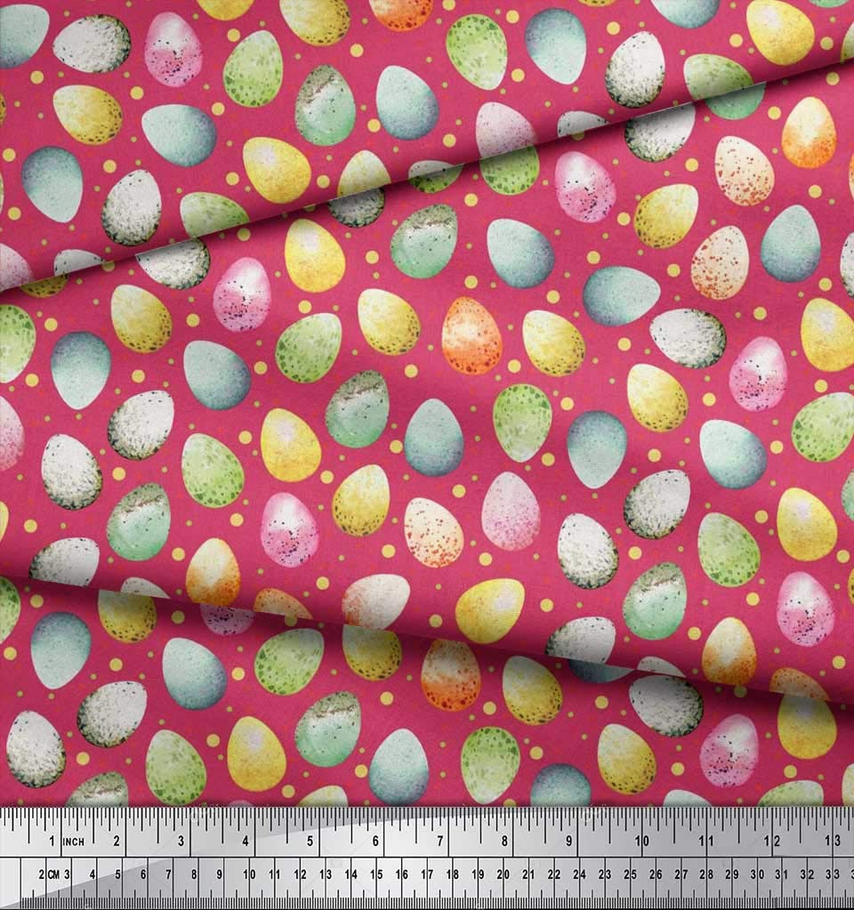 Soimoi Japanese Crepe Pink Fabric by The Yard - 42 Inch Wide - Easter Egg Pattern Textile - Playful Printed Fabric for DIY Crafts, Easter Decorations, and Spring Home Decor