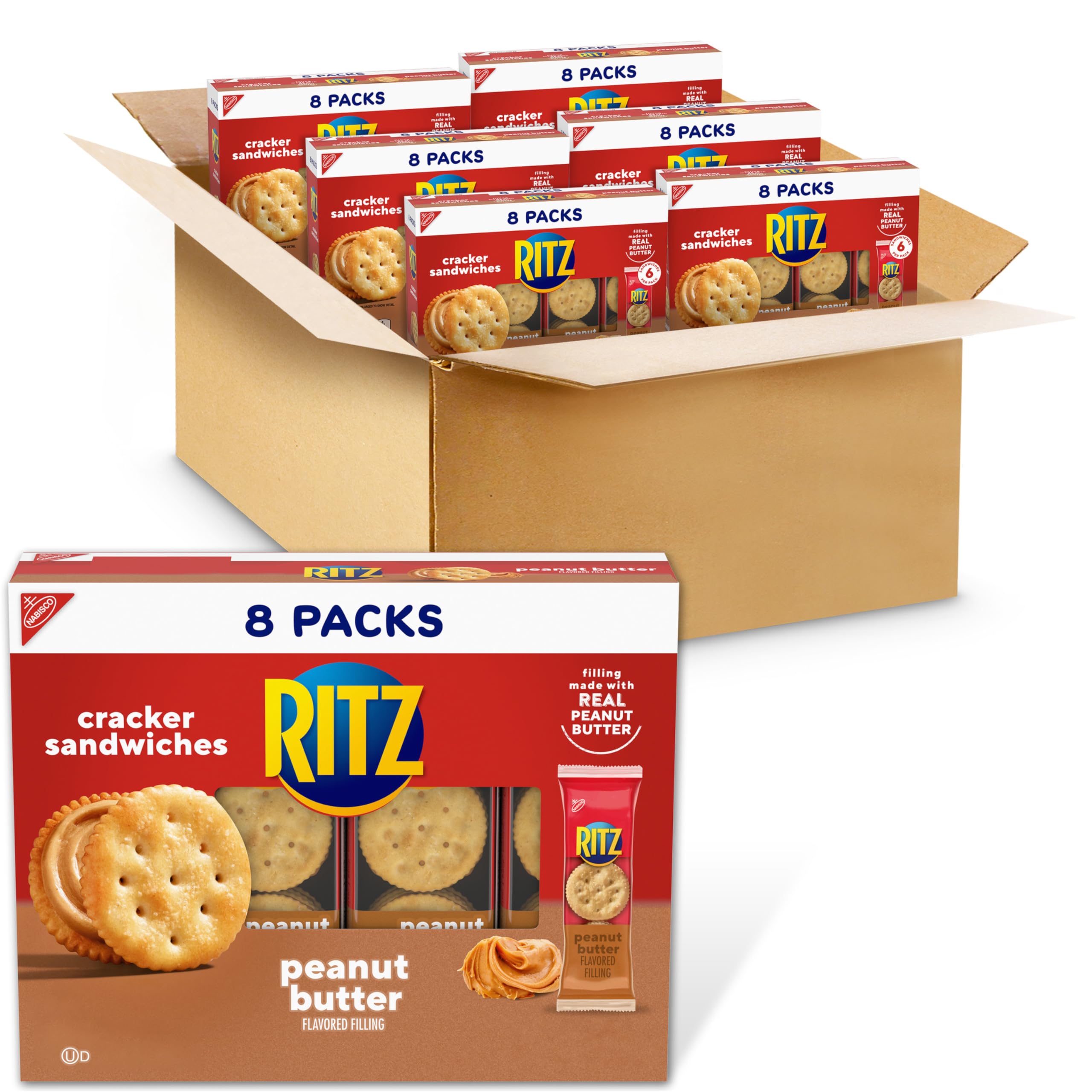 RITZ Peanut Butter Sandwich Crackers - 48 Individual Snack Packs (6 Boxes, 6 Crackers Each) - Perfect for School Lunches, Office Snacks & On-the-Go Treats