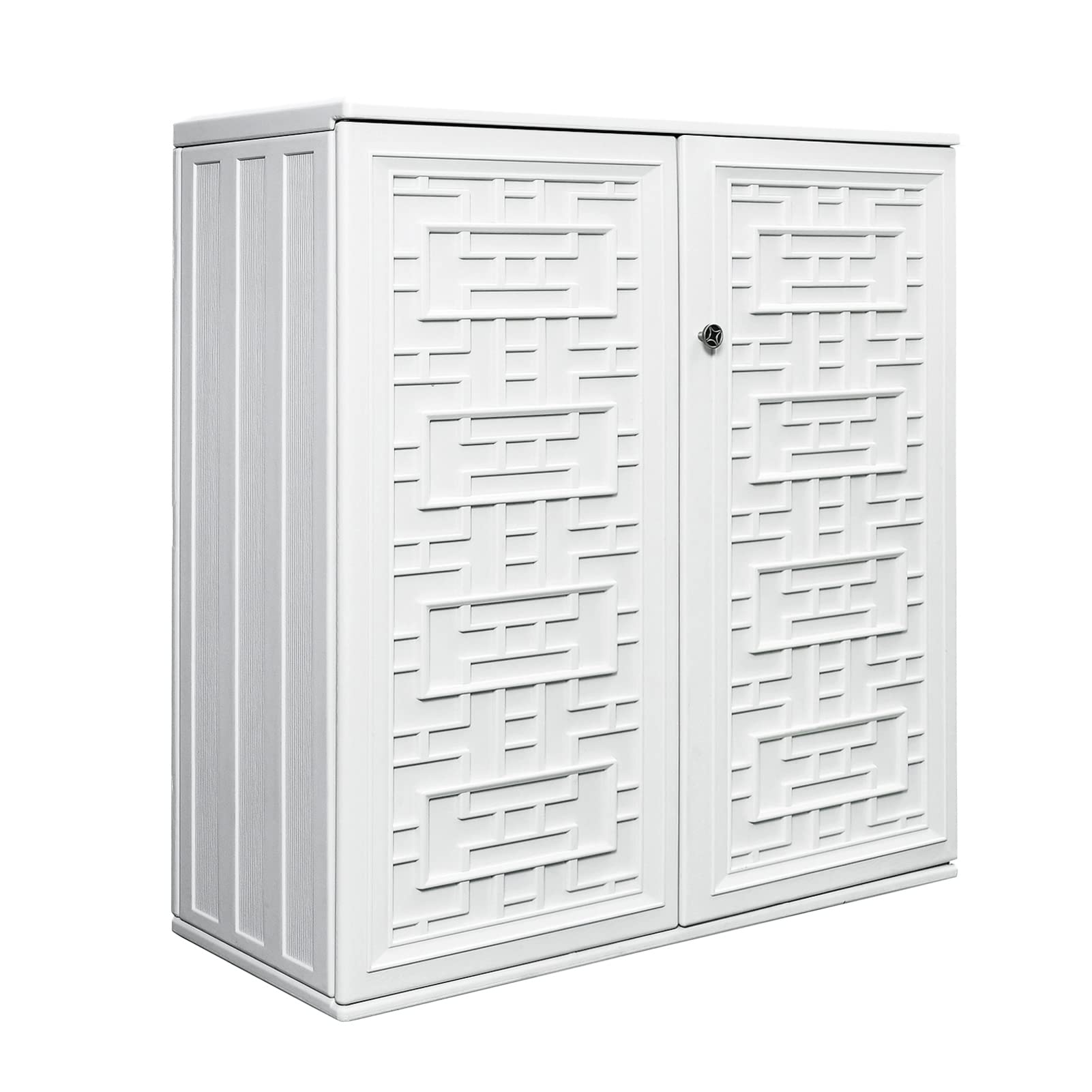 ADDOK 60-Gallon Lightweight Resin Storage Cabinet - Indoor Outdoor Organizer for Patio, Garden, Veranda - Includes 1 Durable Laminate Shelf (Ivory White) - Perfect for Storing Gardening Tools, Outdoor Cushions, and Seasonal Decorations