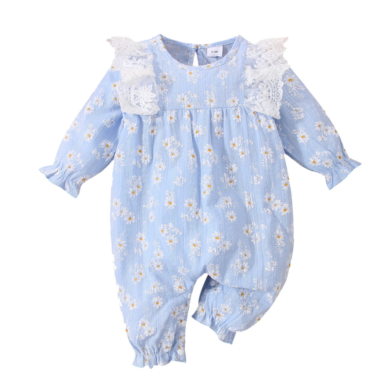 YOYORI Infant Girls Long Sleeve Floral Print Romper with Lace Ruffles - Soft Cotton Jumpsuit for Toddler (0-24 Months) | Perfect for Spring Outfits, Photo Shoots & Special Occasions