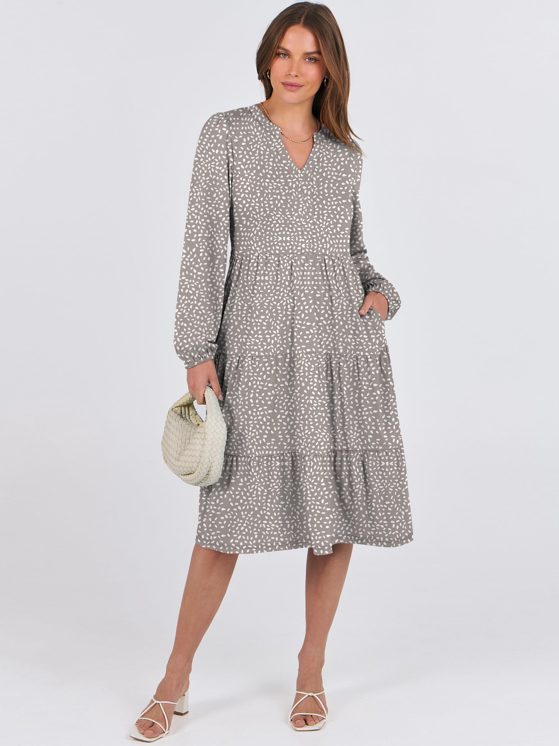 ANRABESS Women's Long Sleeve V-Neck Flowy Swing Dress - Loose Fit Tiered Maxi Dress for Spring 2025 | Casual Vacation Wear for Beach, Travel & Everyday Outfits