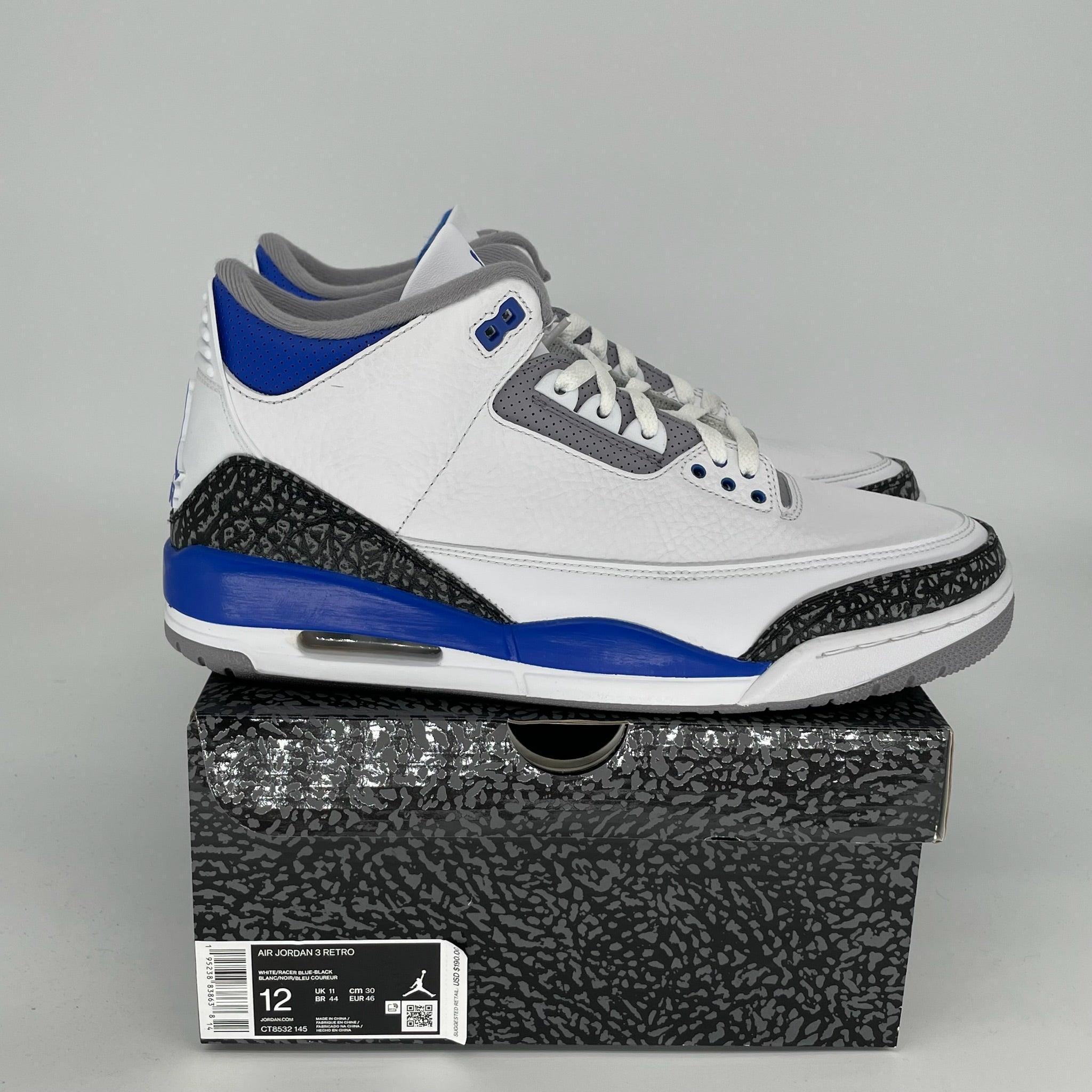 AIR JORDAN 3 RACER BLUE Men's Basketball Shoes - Size 12 (CT8532-145) - Retro Sneakers for Running, Training & Streetwear Fashion