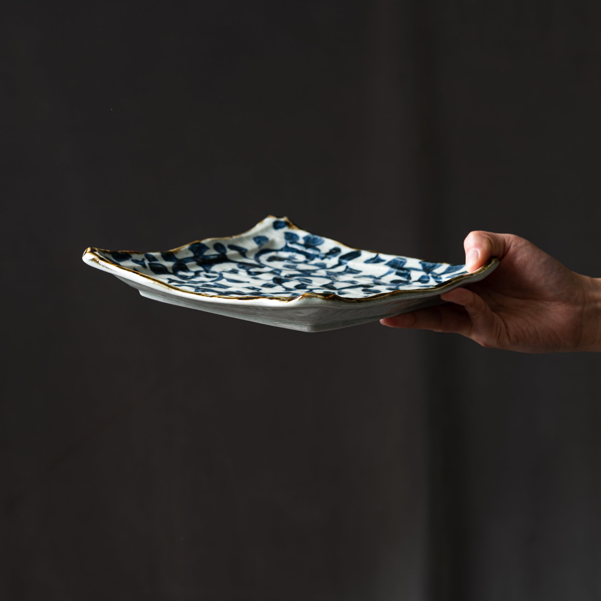 Hand Painted Tako Arabesque Square Plate - Japanese Style Decorative Dish for Sushi, Appetizers & Home Decor