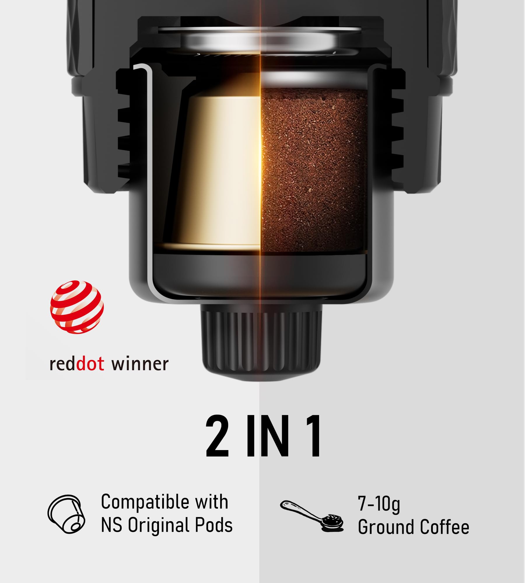STARESSO Classic Portable Espresso Maker - 2-in-1 Travel Coffee Machine for Ground Coffee & Nespresso Pods | Manual Stainless Steel Espresso Maker for Camping, Hiking, Office & Home Use