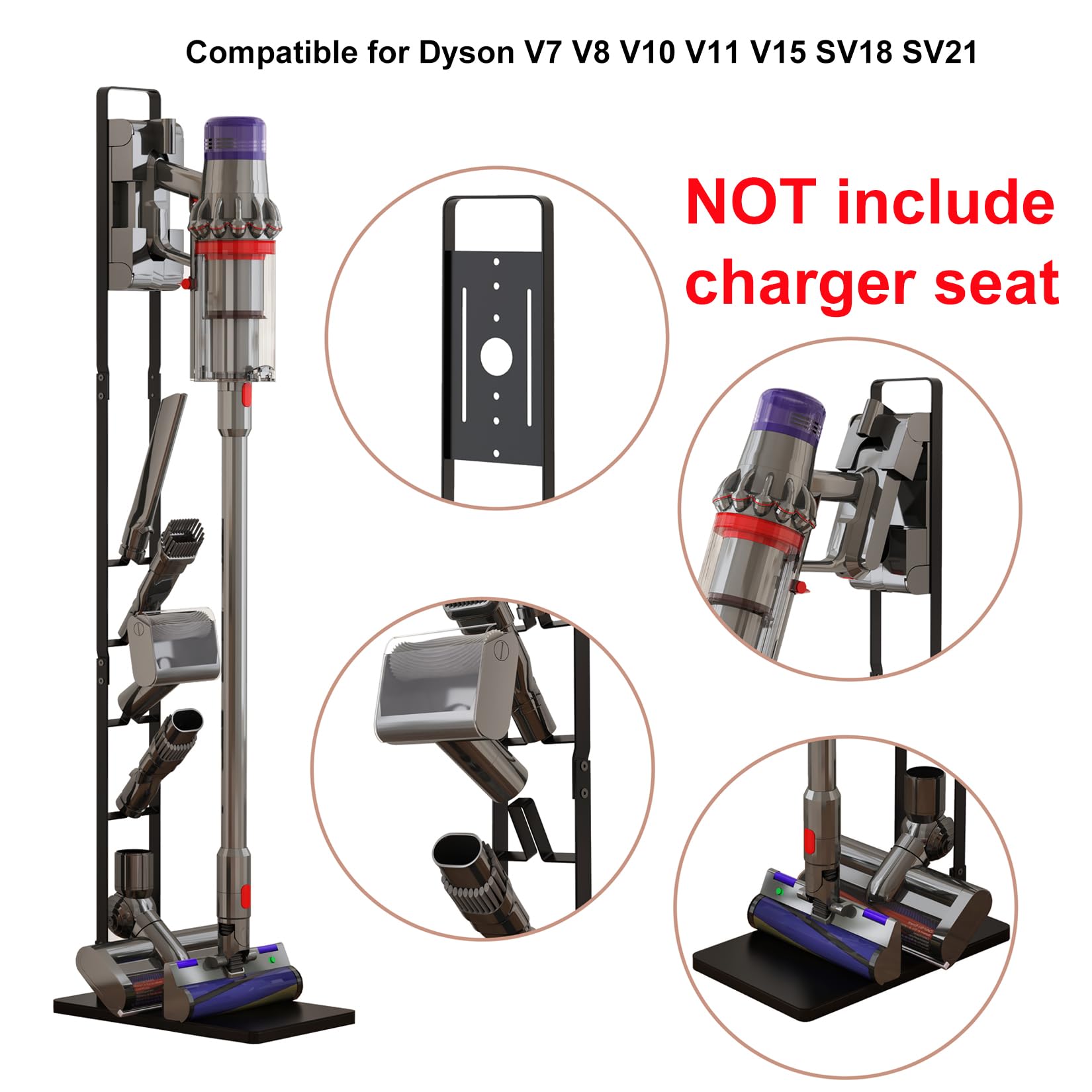 MOOPHY Vacuum Stand Holder for Dyson V15 V12 V11 V10 V8 V7 - Metal Storage Docking Station for Dyson Cordless Vacuum Cleaners, Accessories & Attachments - Perfect for Home, Office & Garage Organization