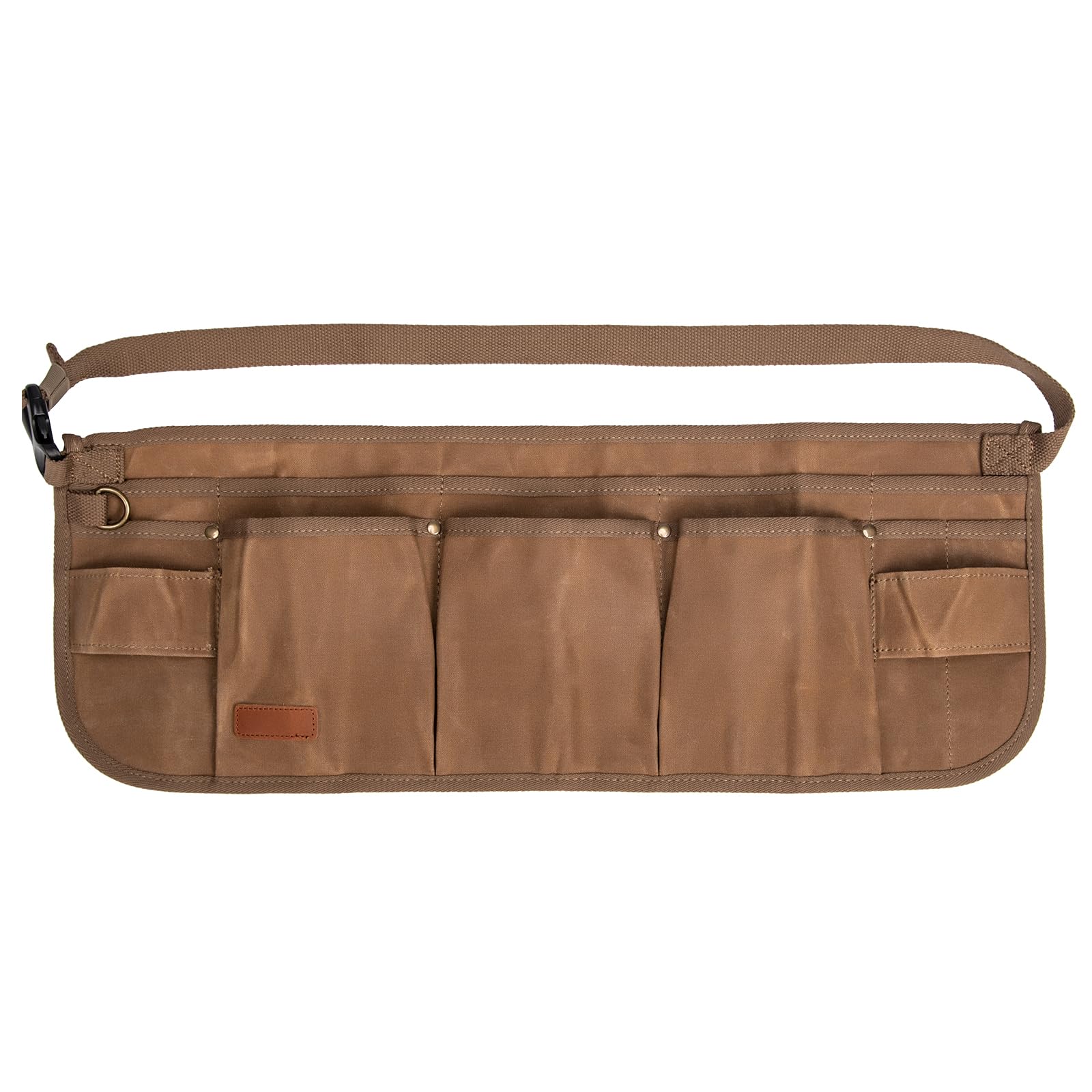 Heavy Duty Waxed Canvas Tool Belt with 10 Pockets & 2 Hammer Loops - Adjustable Waist Apron for Carpenters, Electricians & DIY Projects - Perfect for Construction, Woodworking & Home Renovation (Khaki)