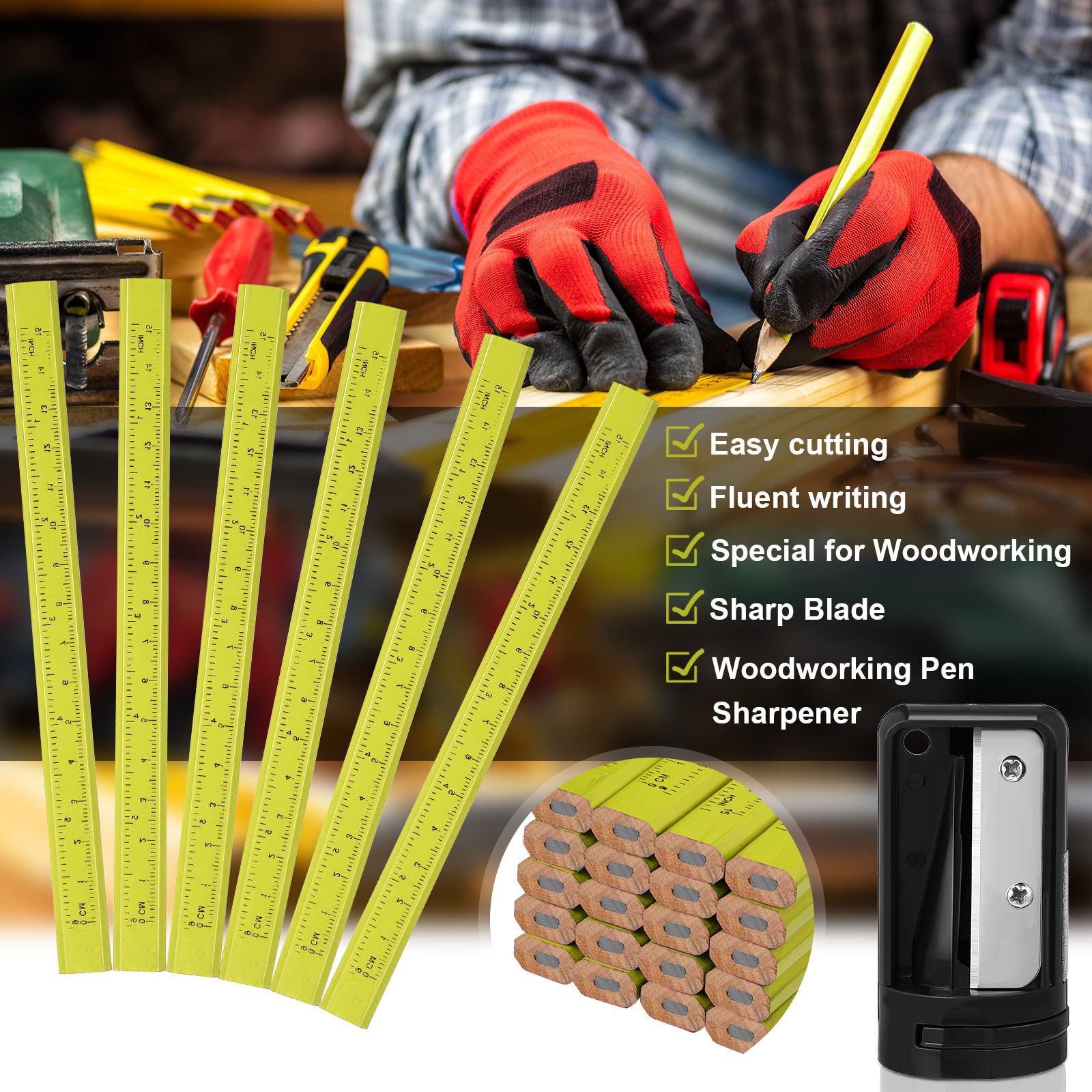 Honoson 200-Pack Flat Carpenter Pencils with Ruler - Woodworking Marking Tools for Construction & DIY Projects