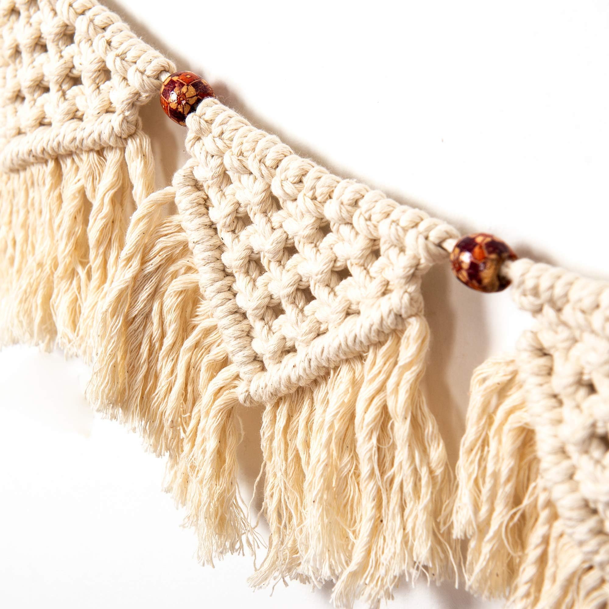 Handmade Boho Tassel Wall Hanging - Cotton Crochet Macrame Decor with Fringe Panels (7-Flag) for Bedroom, Bathroom, Office & Classroom - Boho Chic Home Decor & Party Garland Banner