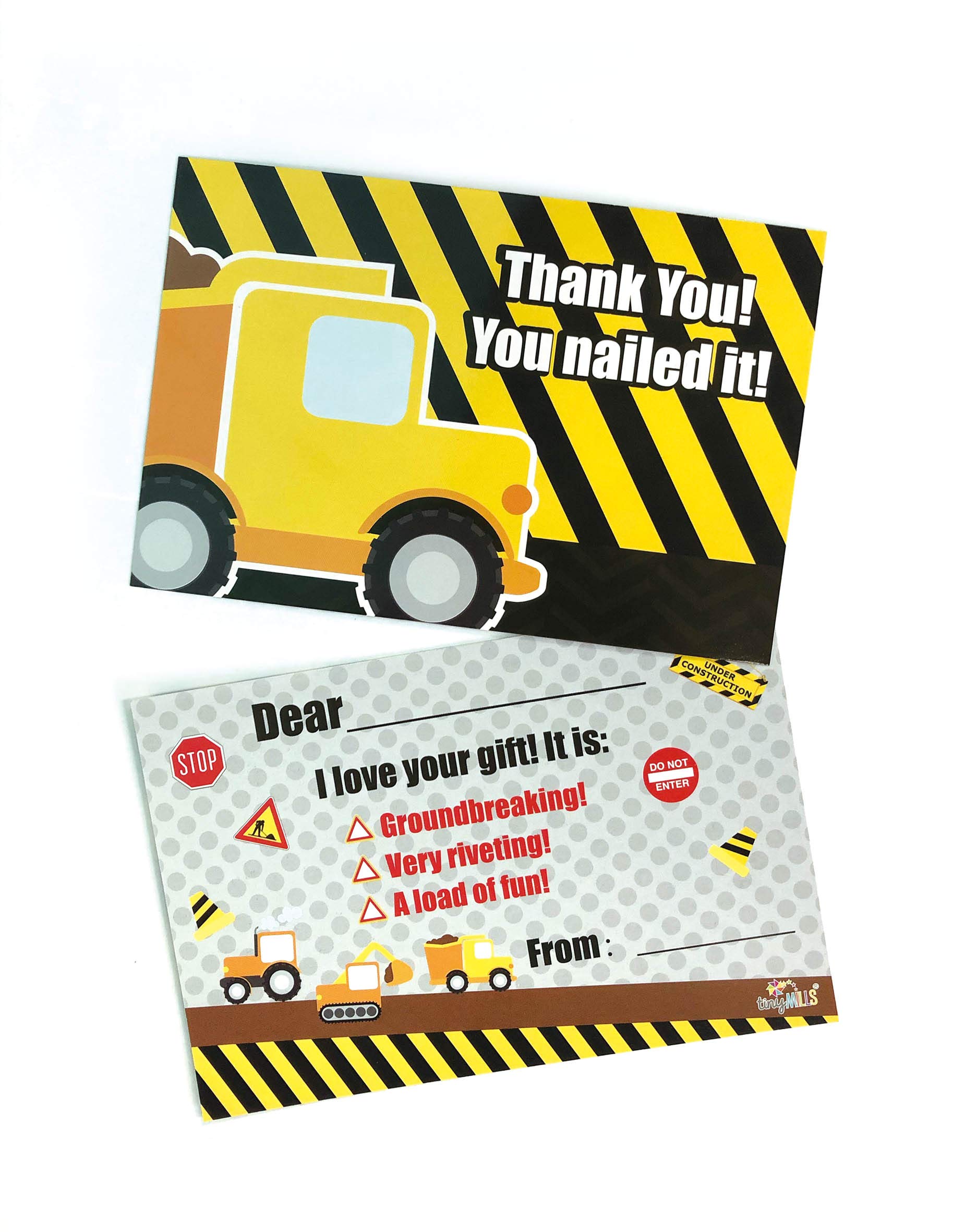 Premium Construction Truck Digger Birthday & Thank You Cards with Envelopes (25-Pack) - Double Sided Cardstock Notes for Kids' Parties, Baby Showers & Construction Theme Events