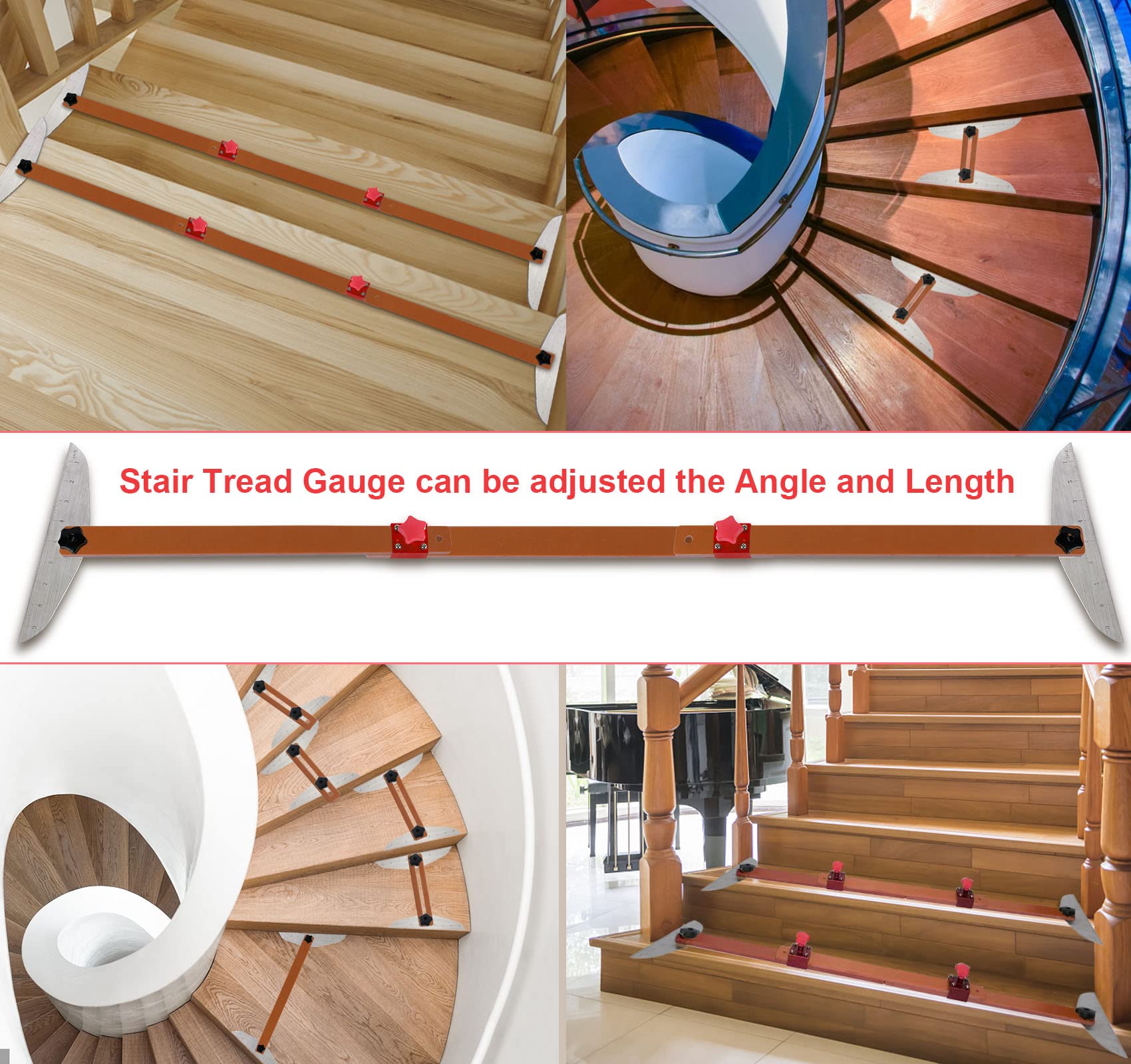 Stair Tread Gauge Measuring Tool - Adjustable Stair Template Jig with Extendable Length & Scale Plate for Precise Staircase Renovation & DIY Home Improvement Projects