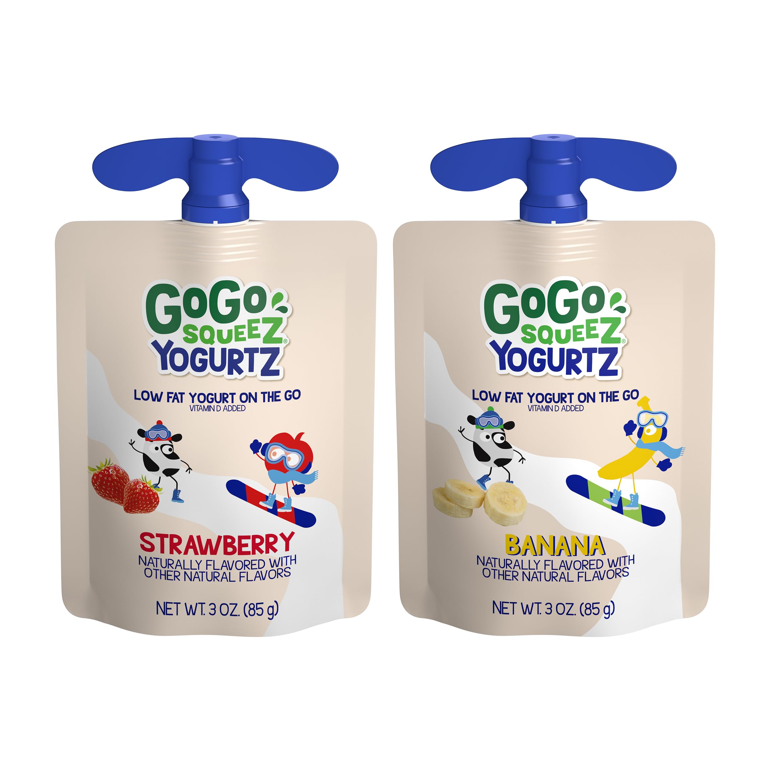 GoGo squeeZ Yogurt Variety Pack - Strawberry & Banana Flavored, 3oz Pouch (20 Pack) | Healthy Kids Snacks Made with Real Yogurt & Fruit | No Refrigeration Needed, Gluten Free, Nut Free, BPA Free | Perfect for School Lunches, Road Trips & On-the-Go Snacking