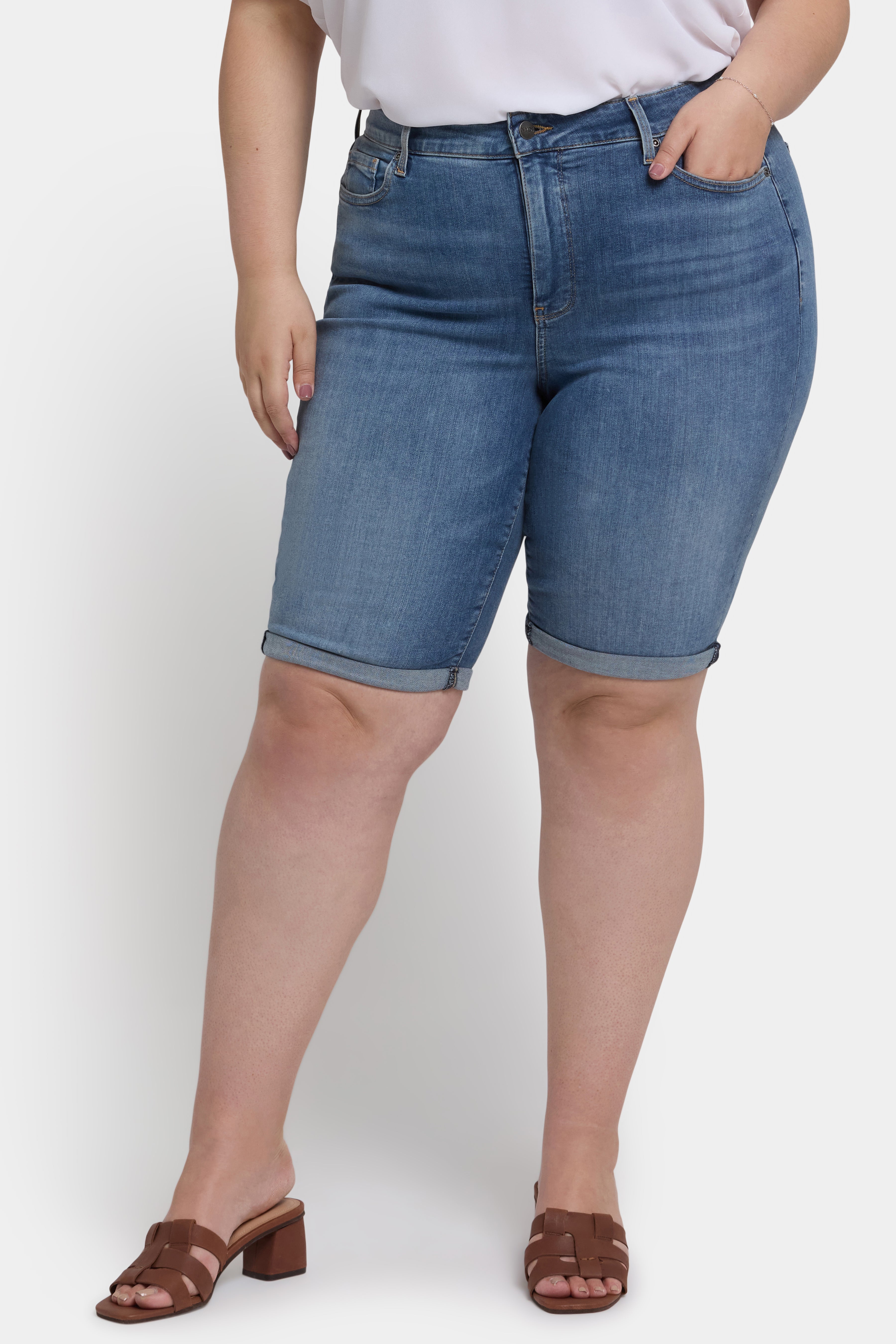 Briella 11 Inch Plus Size Denim Shorts for Women - Comfortable Stretch High Waist Jeans Shorts | Perfect for Summer, Beach, and Casual Outings