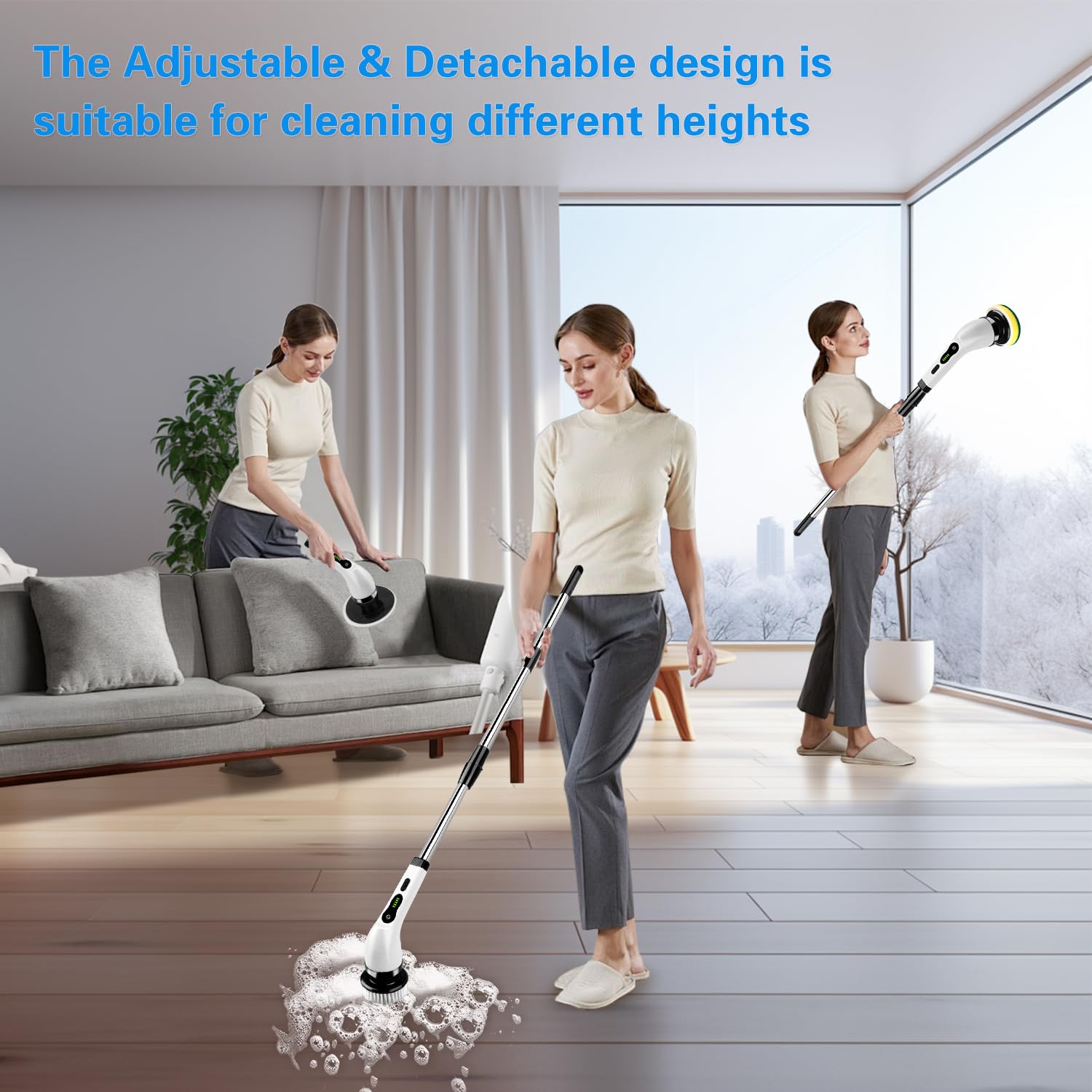 Electric Spin Scrubber - Cordless Cleaning Brush with 9 Replaceable Heads & 2 Speed Settings | Adjustable Handle for Bathroom, Kitchen, Tile, Grout | Perfect for Shower Cleaning, Sink Scrubbing, Bathtub Maintenance