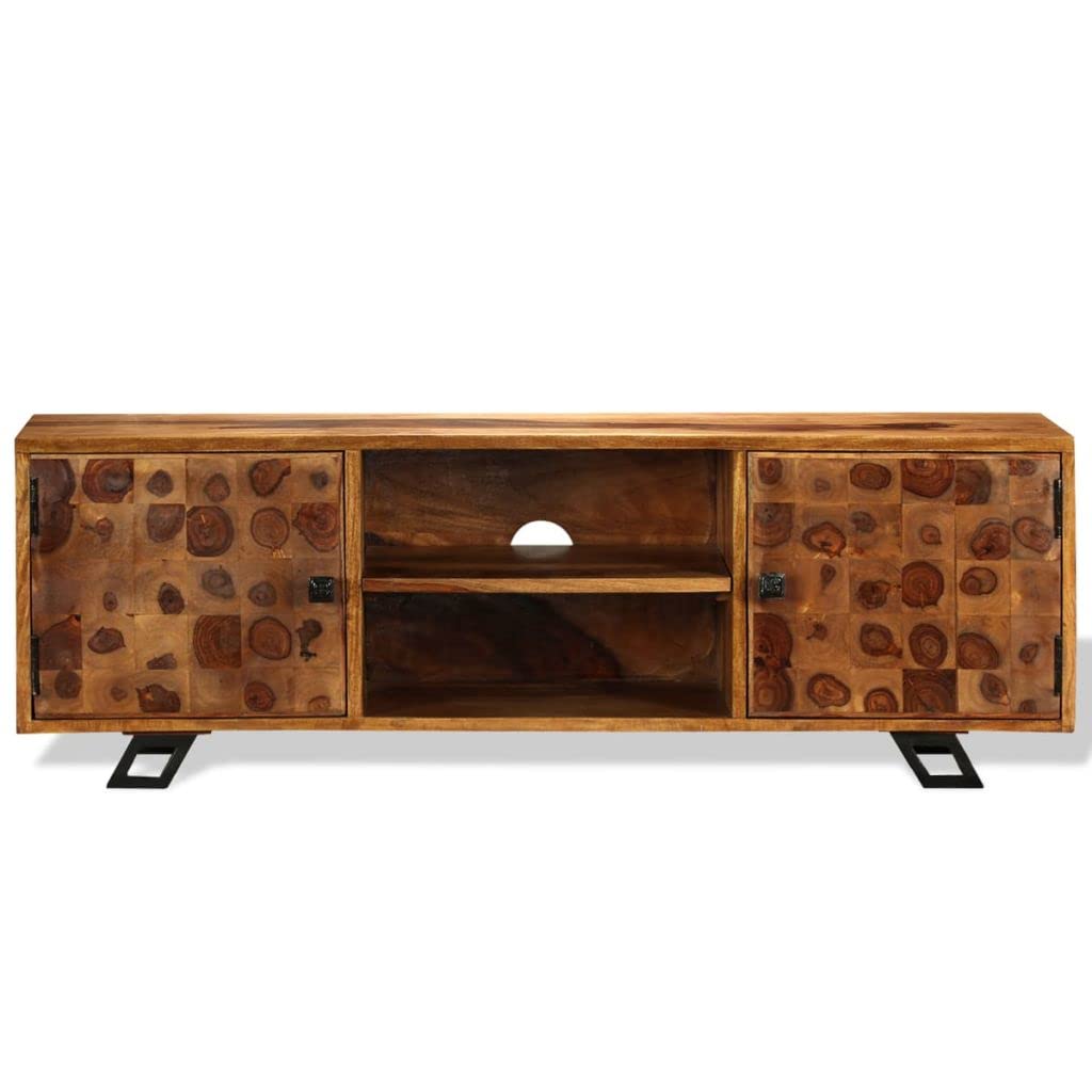 Solid Sheesham Wood TV Stand with 2 Cabinets & 2 Shelves - 47.2