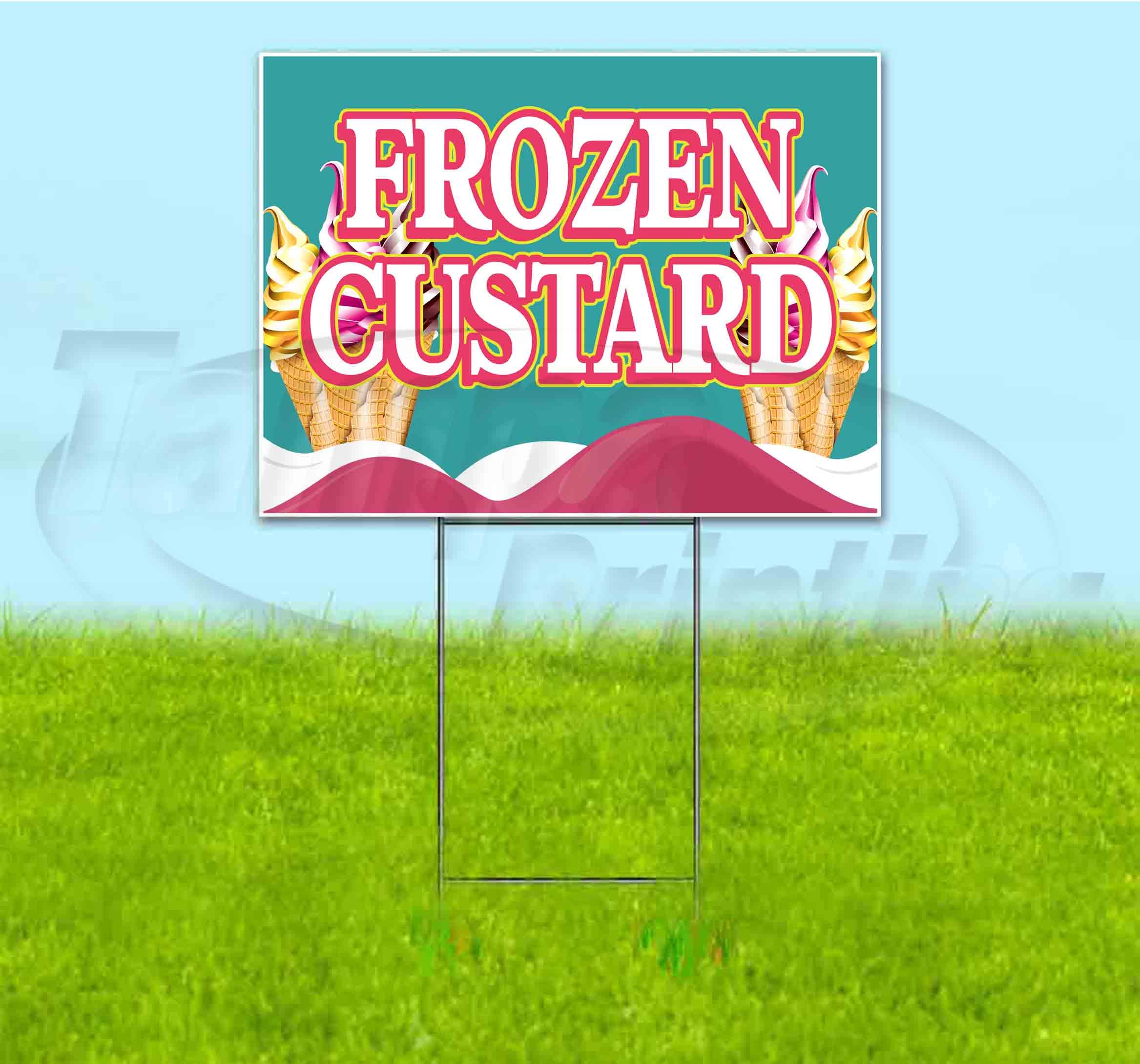 Frozen Custard 18x24 Inch Yard Sign with Metal Step Stake - Bulk Discounts & Multi-Packs for Advertising, Events, and Business Promotion