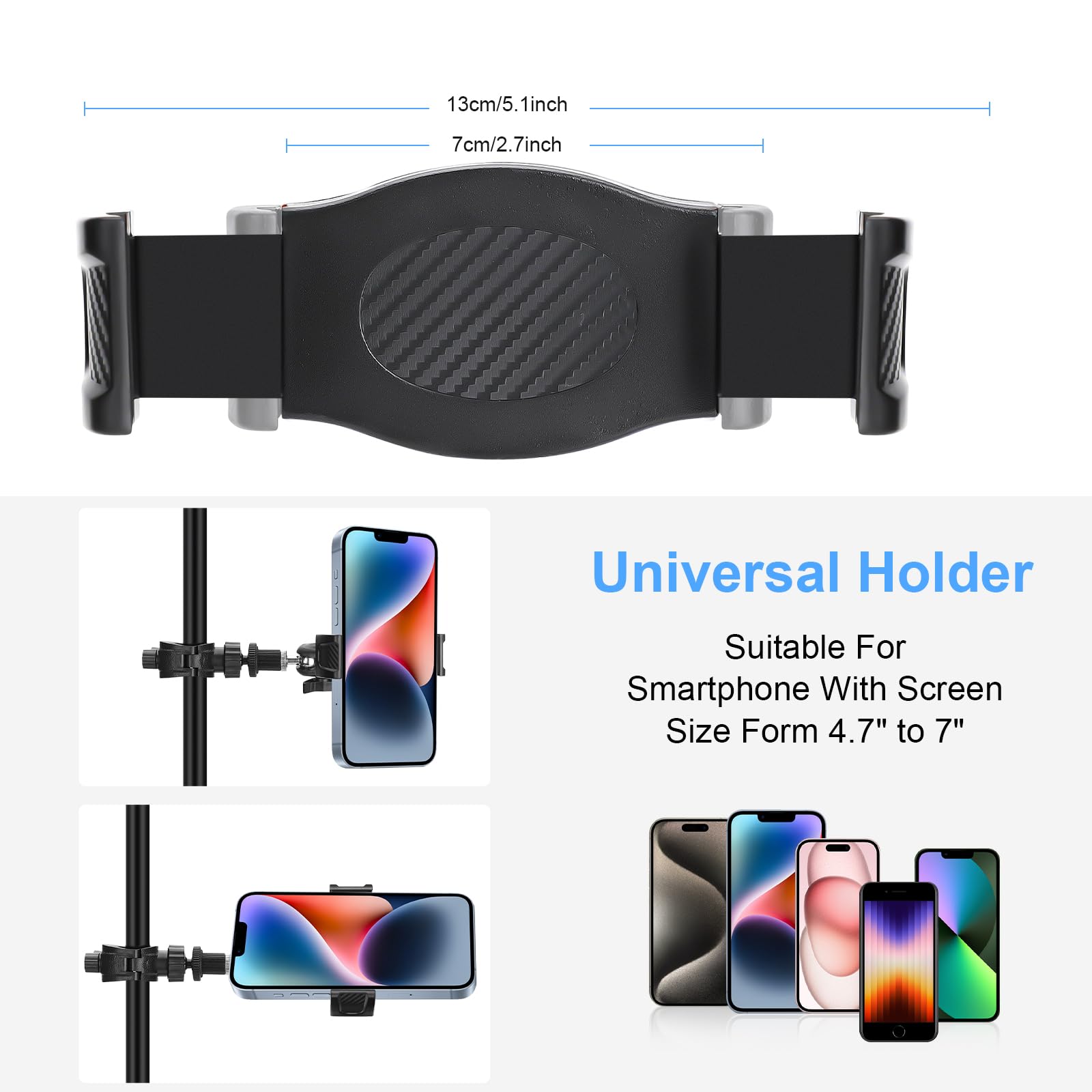 Adjustable Phone Holder for Mic Stand - Rotatable Microphone Music Stand Mount Compatible with iPhone & Android Phones | Perfect for Live Streaming, Karaoke & Music Performances