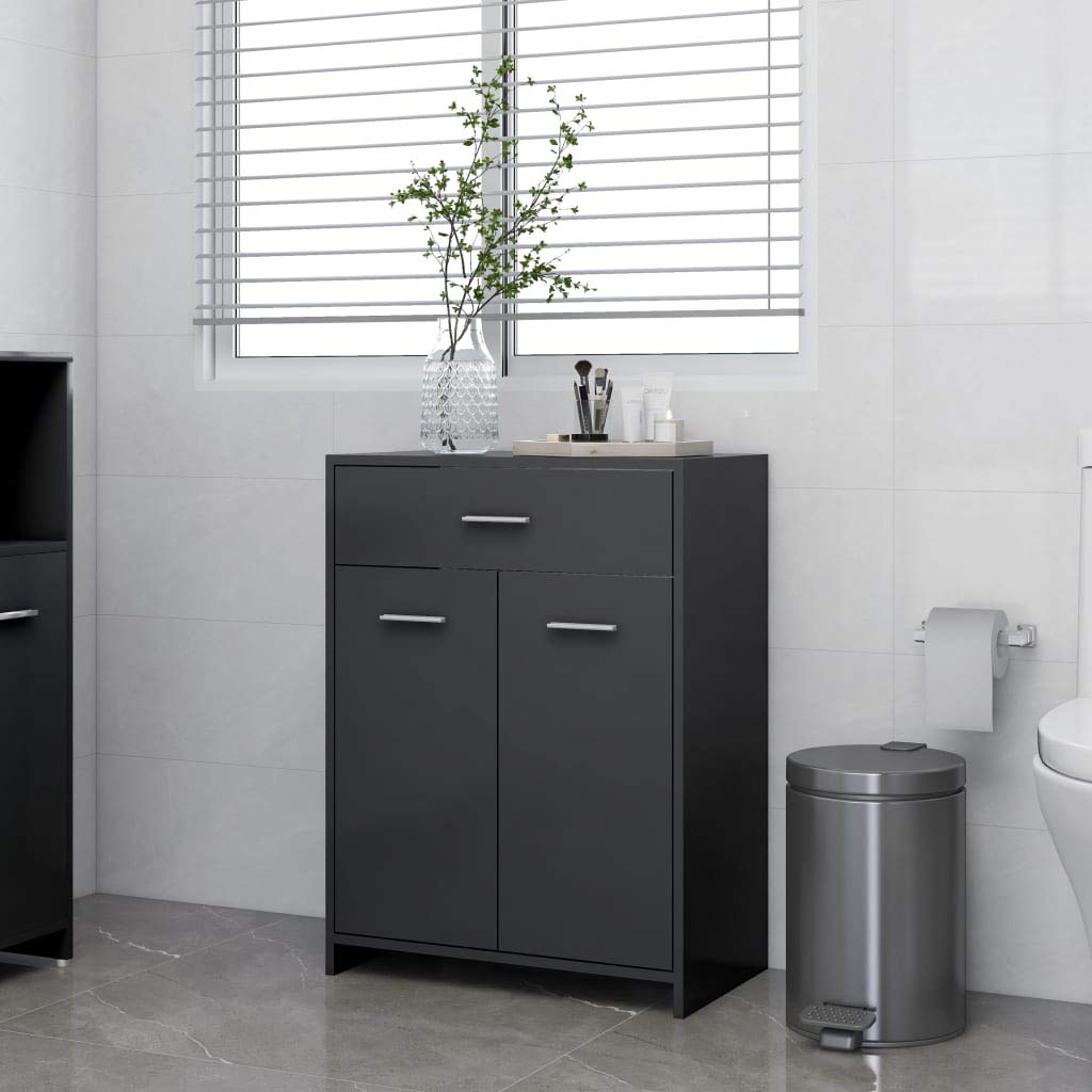 Queen.Y Freestanding Bathroom Storage Cabinet - Modern Wooden Floor Tower Organizer with 2 Doors & 1 Drawer, Space Saving Bathroom Furniture for Small Spaces - Gray (23.6