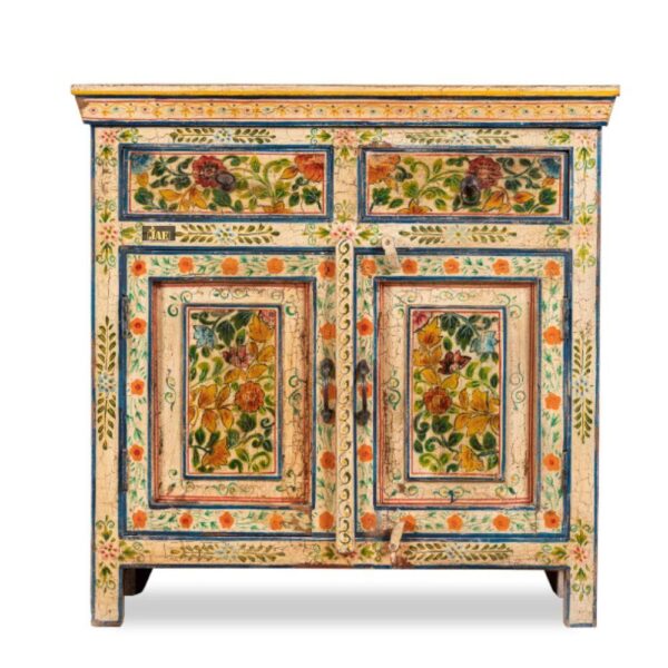 Hand Painted Solid Wood Cabinet - Multicolor Home Decor for Living Room, Bedroom & Kitchen Storage | Rustic Vintage Style Furniture for Home Organization