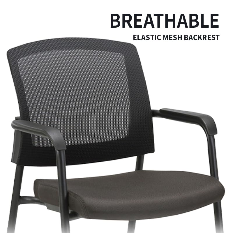 CLATINA Ergonomic Mesh Guest Chair with Arms - Stackable Office Chair for Home, Waiting Room, Lobby, Reception & Conference - No Wheels, Alba Black (1 Pack) - Perfect for Small Spaces & Temporary Seating