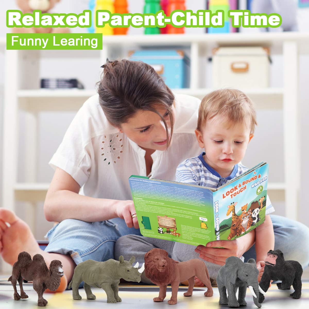 Safari Animal Figures Toys Set - 13 Realistic Wild Plastic Animal Figurines with Kids Sound Book - Educational Learning Toys Gift for Boys Girls Ages 3+ - Perfect for Jungle Themed Parties, Preschool Learning & Imaginative Play