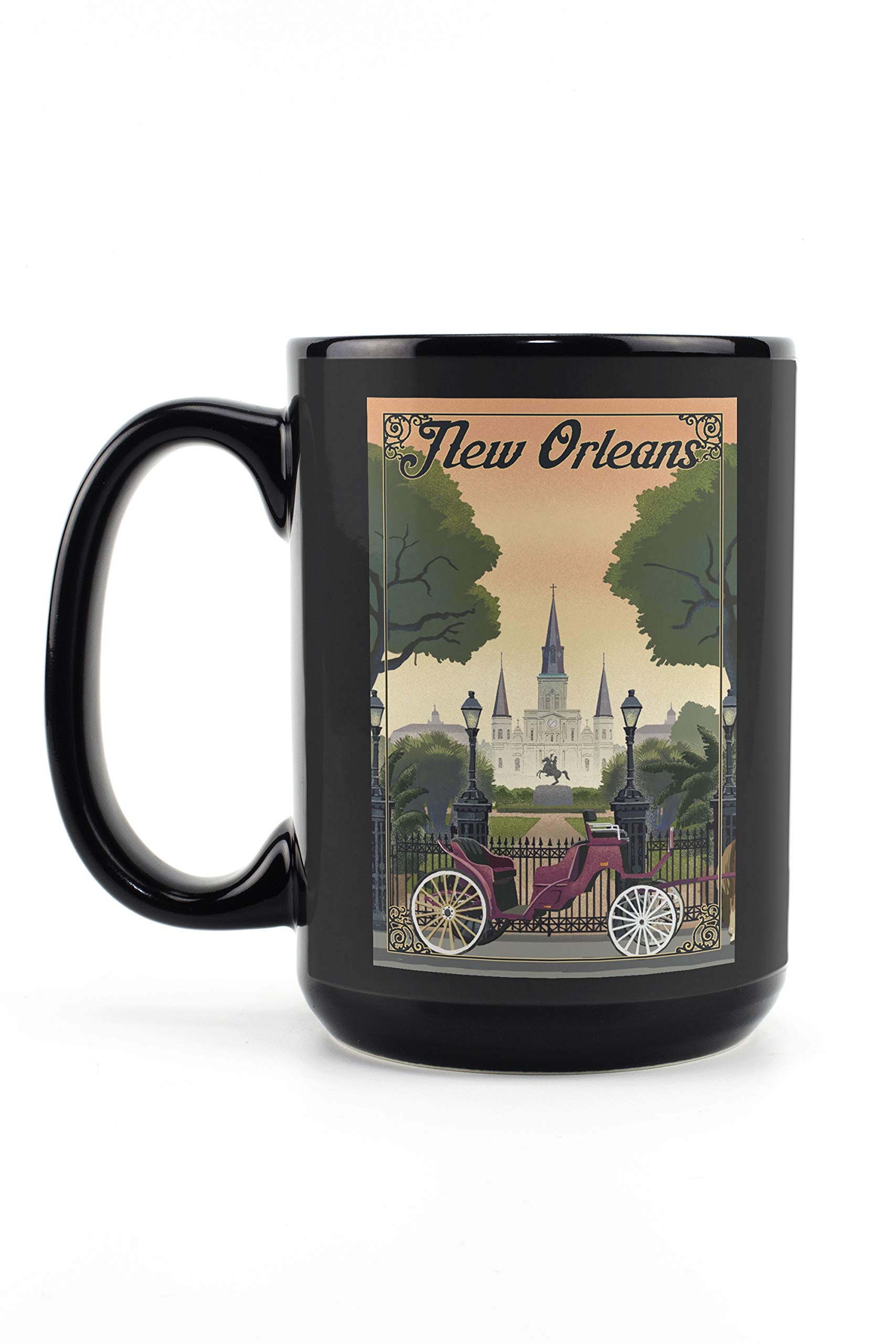 Lantern Press New Orleans Louisiana 15oz Black Ceramic Coffee Mug - Microwave & Dishwasher Safe - Perfect for Home, Office & Travel Use