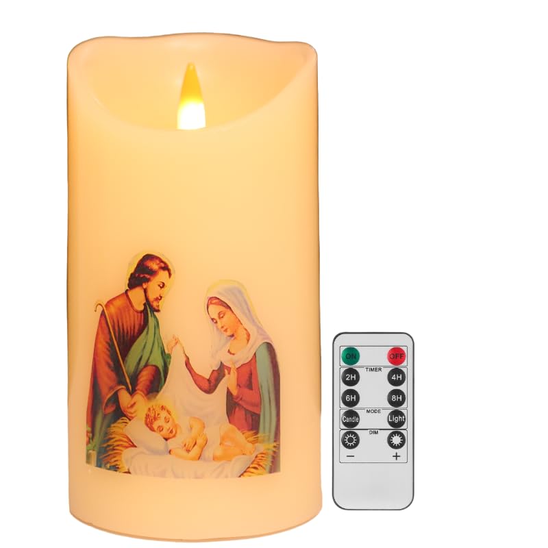 LED Flameless Prayer Candle with Remote Timer - Battery Operated Religious Candles, Real Wax for Home Altar, Church & Devotional Use - 6