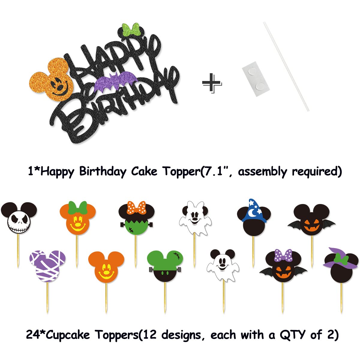 92 Pcs Mouse Halloween Birthday Party Kit - Happy Birthday Banner, Cake Topper, Cupcake Toppers & Balloon Arch - Perfect for Mouse Theme Halloween, Birthday Party Decorations & Kids' Celebrations