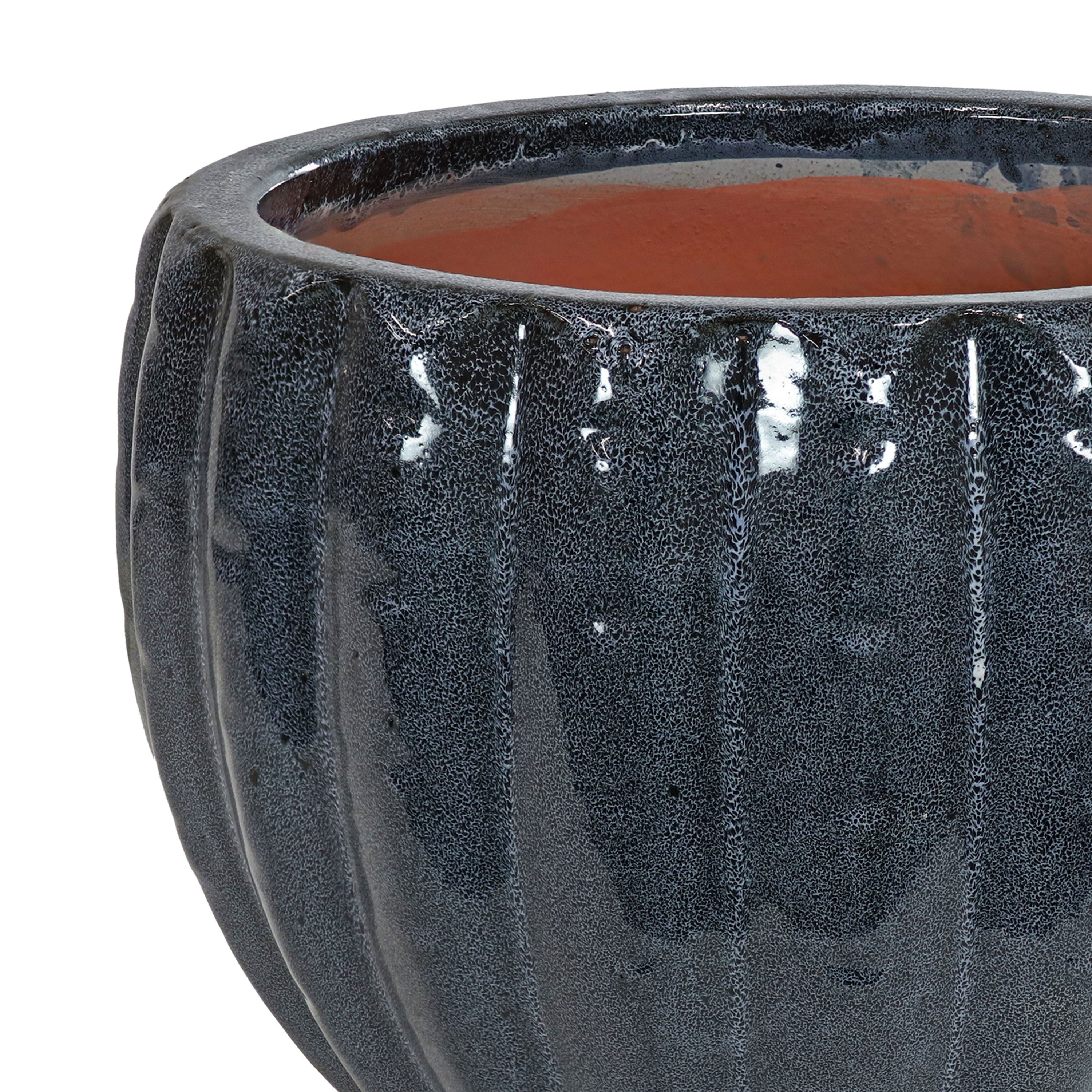 Sunnydaze 13.5 Inch Fluted Ceramic Flower Pot - Black Mist Finish for Indoor & Outdoor Plants, Home & Garden Decor