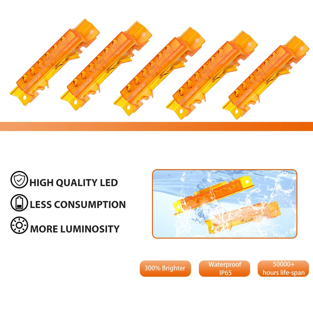 5PCS Amber 6-LED Cab Roof Top Clearance Light Assembly with Amber Lens - Compatible with Volvo VN 2004 & VNL 2003-2020 Trucks - Durable Marker Running Lamps for Enhanced Night Visibility & Truck Safety