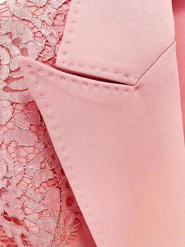 Elegant Lace Patchwork Women's Pant Suit Set with Flared Pants - Formal Office Wear & Evening Party Outfit