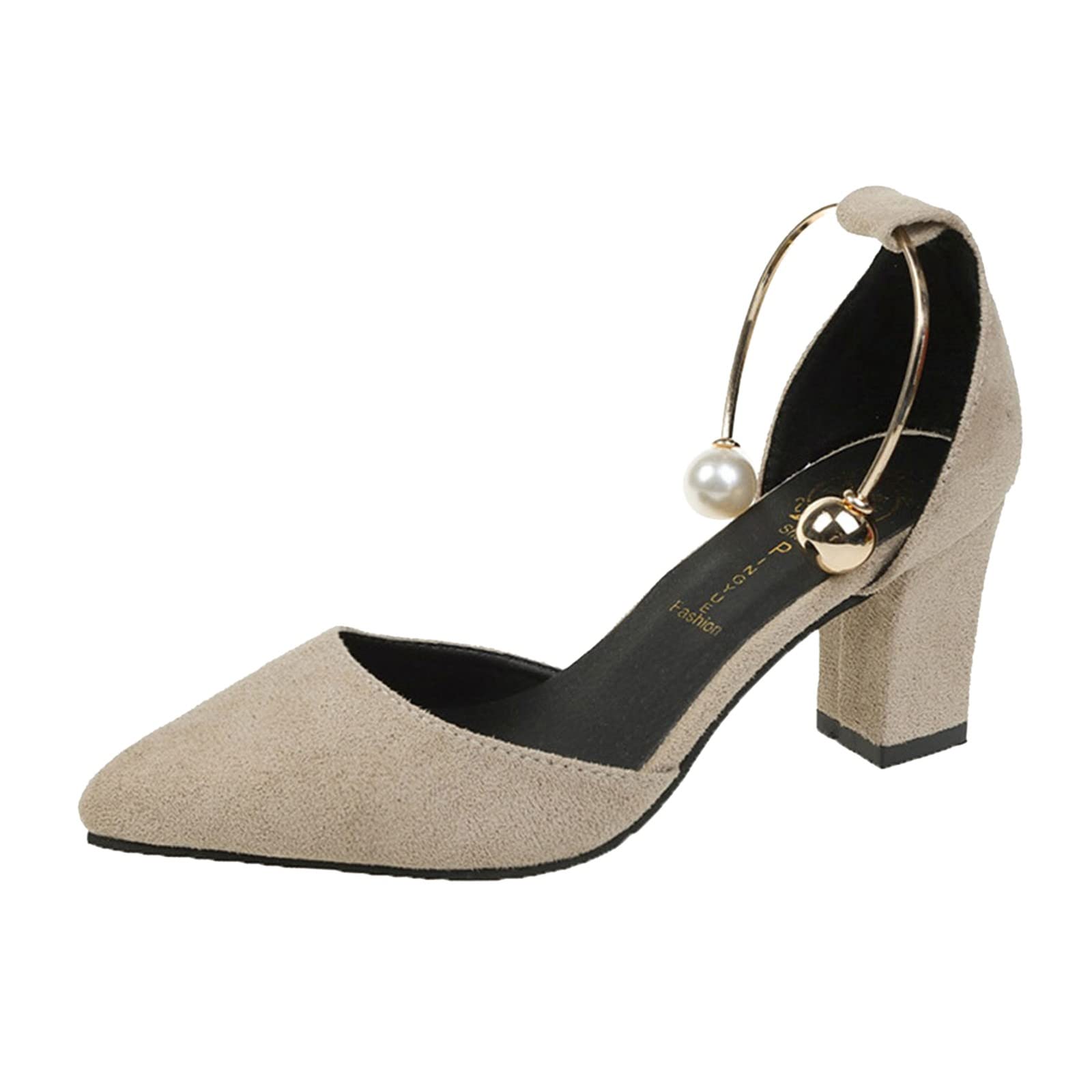 Women's Olive Sandal with Pearl Ankle Buckle - Pointed Toe Thick Heel Sandals for Spring & Summer | Casual Fashion Footwear for Parties, Weddings & Office Wear