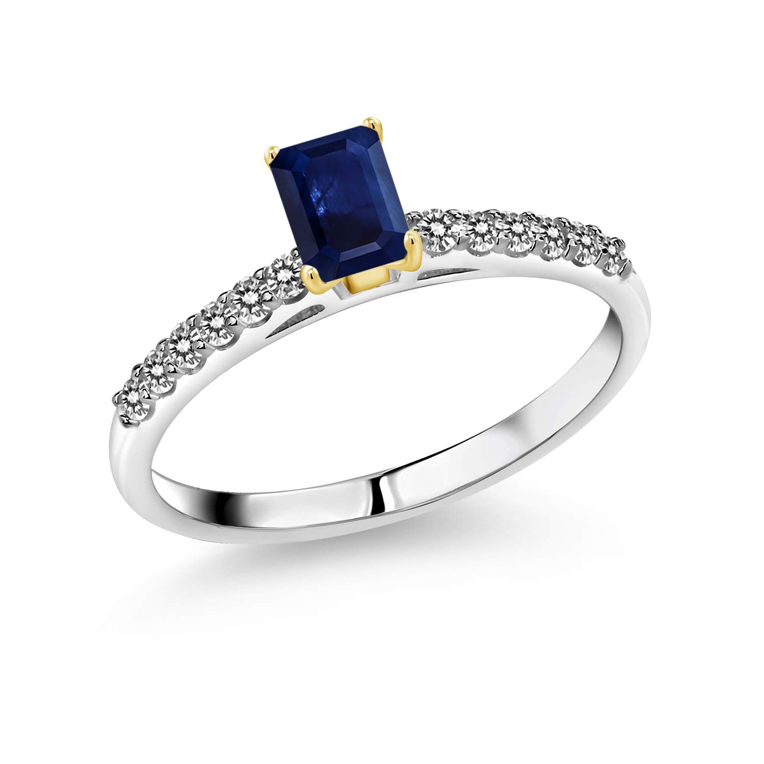 0.82 Ct Natural Blue Sapphire & White Diamond 925 Sterling Silver Ring with 10K Yellow Gold Prongs - Elegant Jewelry for Engagement, Wedding & Special Occasions
