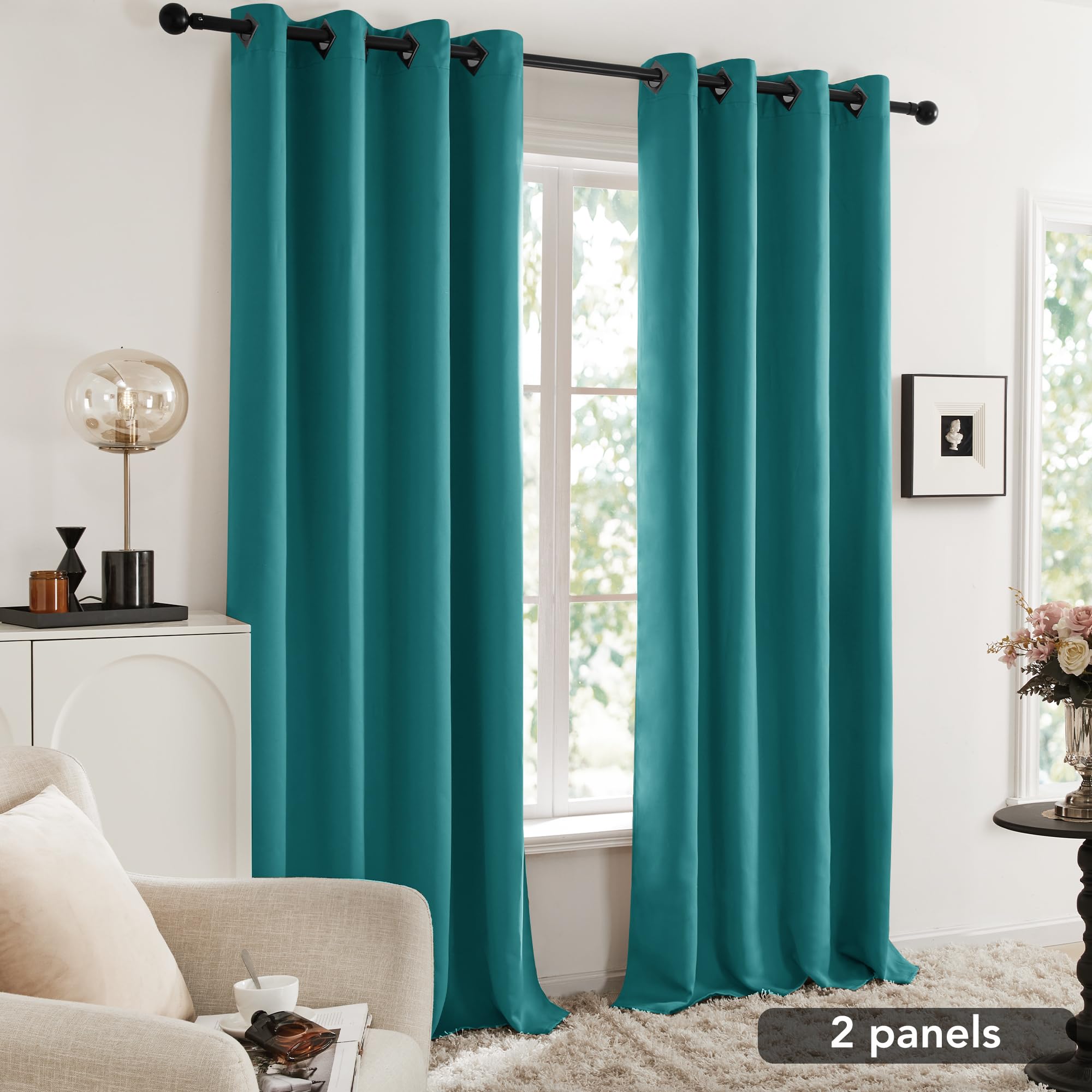 Deconovo Teal Blackout Curtains 2 Panels - Thermal Insulated Room Darkening Drapes for Living Room, Bedroom & Nursery - 52