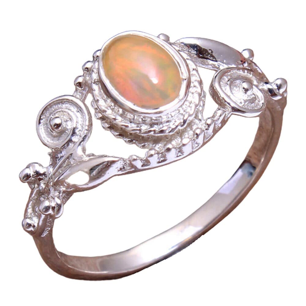 Ethiopian Opal 925 Sterling Silver Rings for Women | Orange Bridesmaid Jewelry | Oval Gemstone Stackable Rings | Bezel Set Handmade Wedding Rings | Perfect for Bridal Party, Anniversary Gifts & Everyday Wear