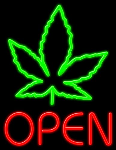 Pot Leaf Open Glass Neon Sign #11744 - Handcrafted in USA - Perfect for Bar, Lounge, or Cannabis Shop Decor