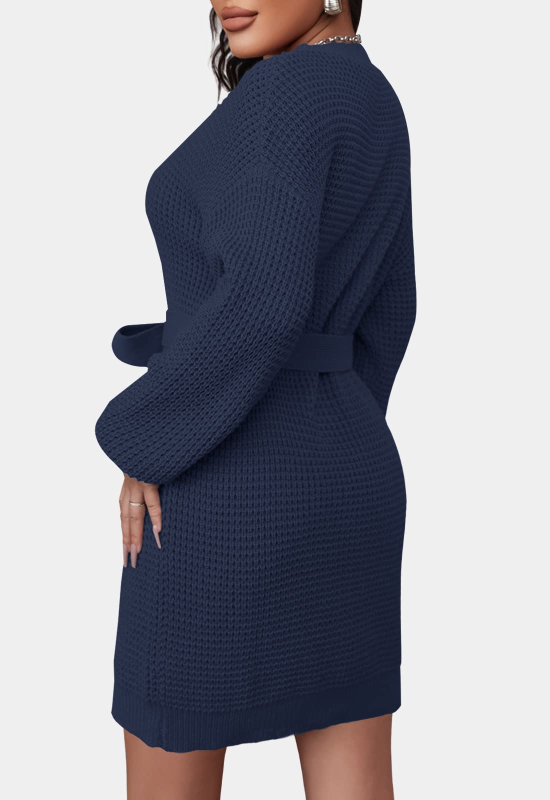 ZESICA Women's Long Sleeve Waffle Knit Tie Waist Tunic Sweater Dress - Fall Winter Pullover Casual Outfit for Work, Date Night & Holiday Season