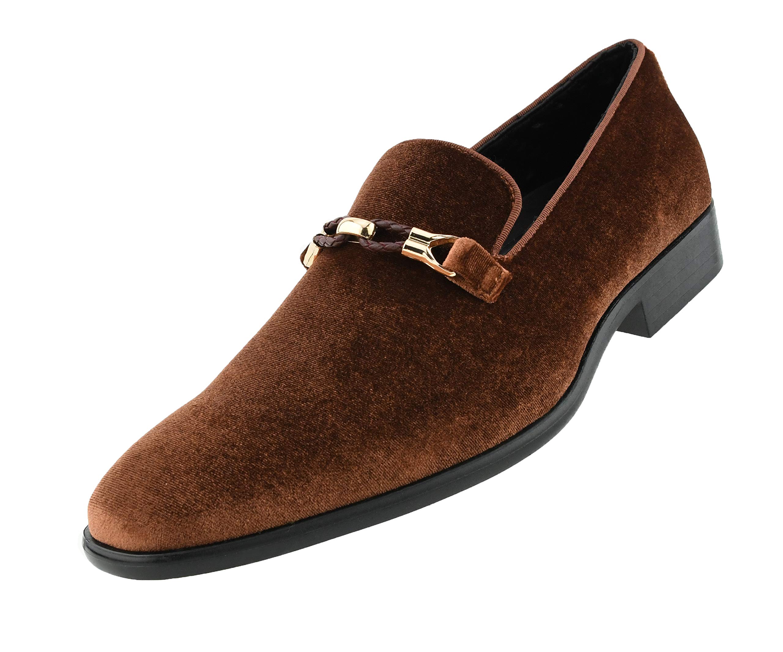 Amali Aller Men's Casual Loafers - Slip On Velvet Dress Shoes with Metal Knit Buckle - Formal Tuxedo Shoes for Weddings, Parties & Business Events