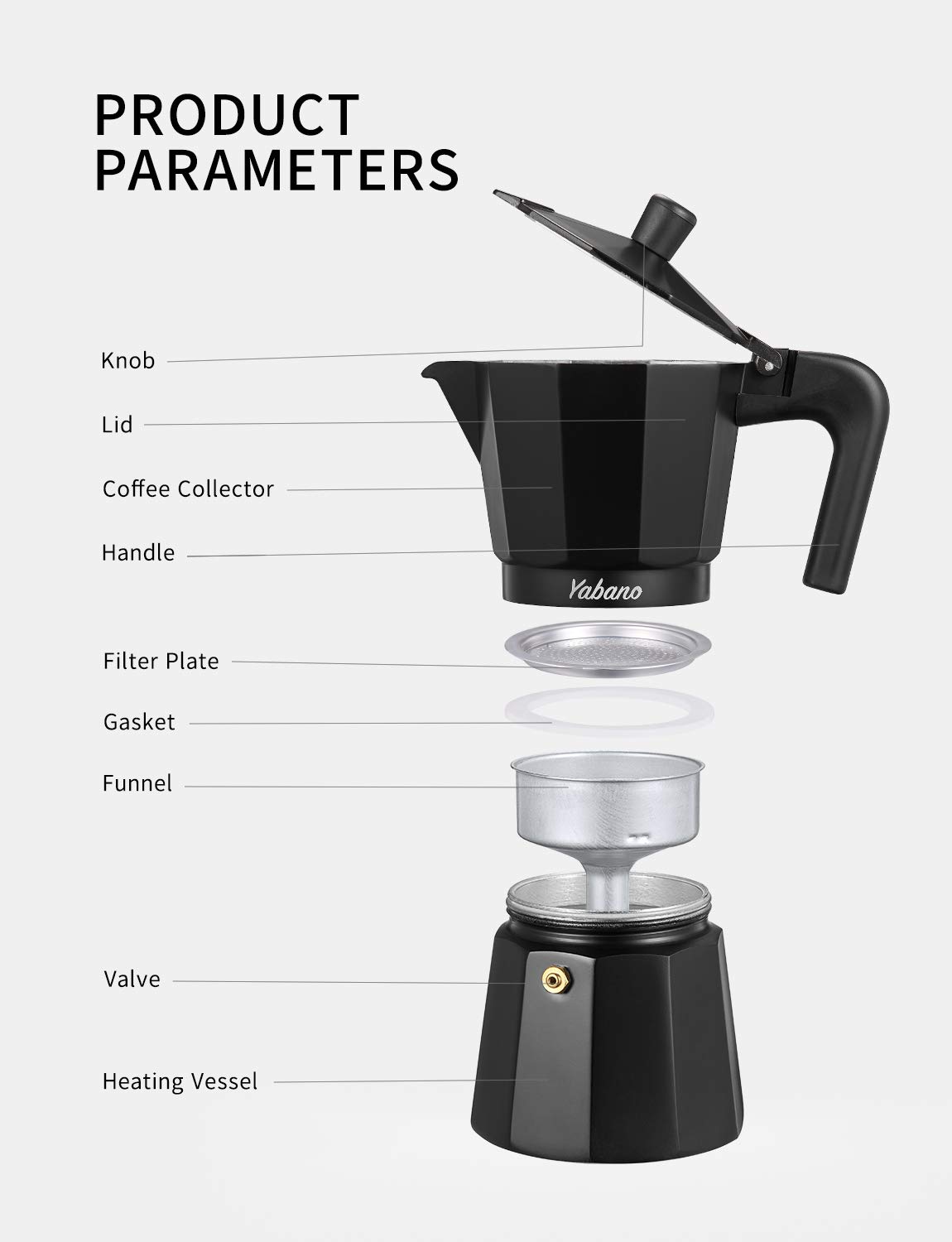 Yabano 6-Cup Stovetop Espresso Maker - Italian Moka Coffee Pot for Gas & Electric Stoves - Perfect for Cappuccino, Latte & Espresso - Ideal for Home, Office & Camping Use