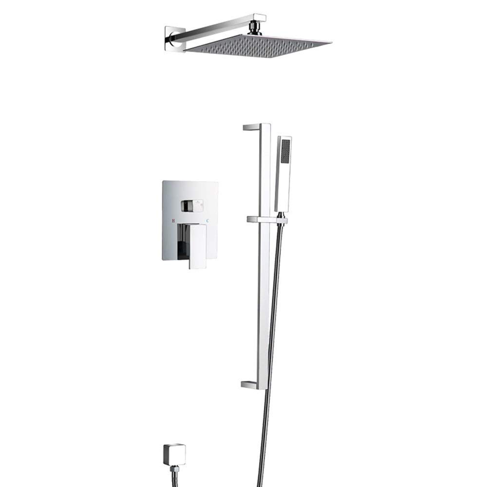 Premium Copper Square 2-Function Wall-Mounted Shower System with Adjustable Lifting Rod - Hotel Style Concealed Bathroom Shower Set for Luxurious Spa Experience at Home
